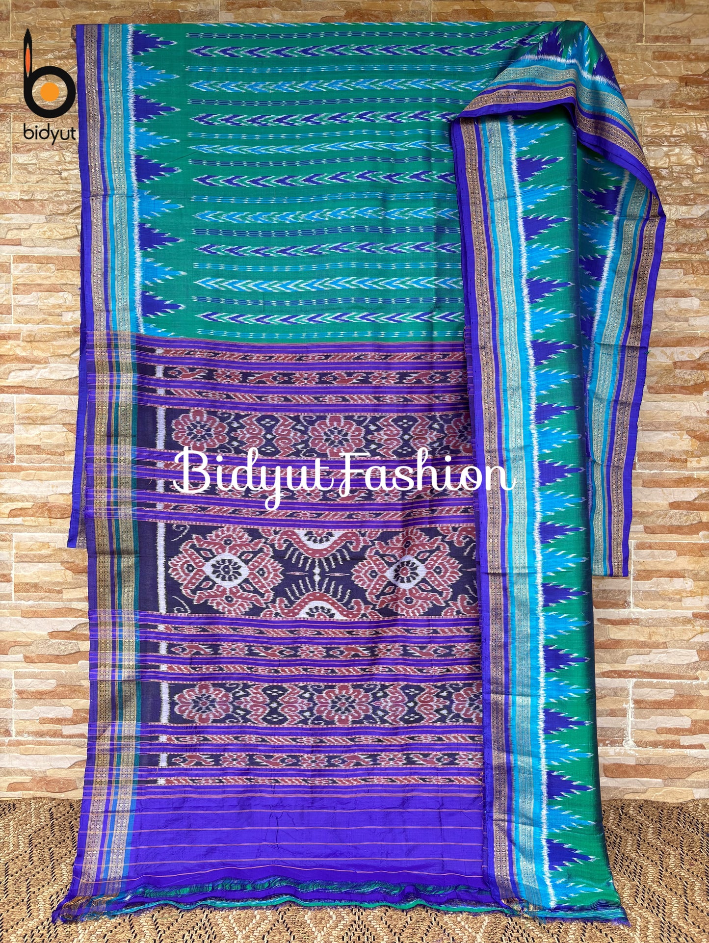 Handlooms of Odisha Nuapatna Khandua Ikat Silk Saree Blue color