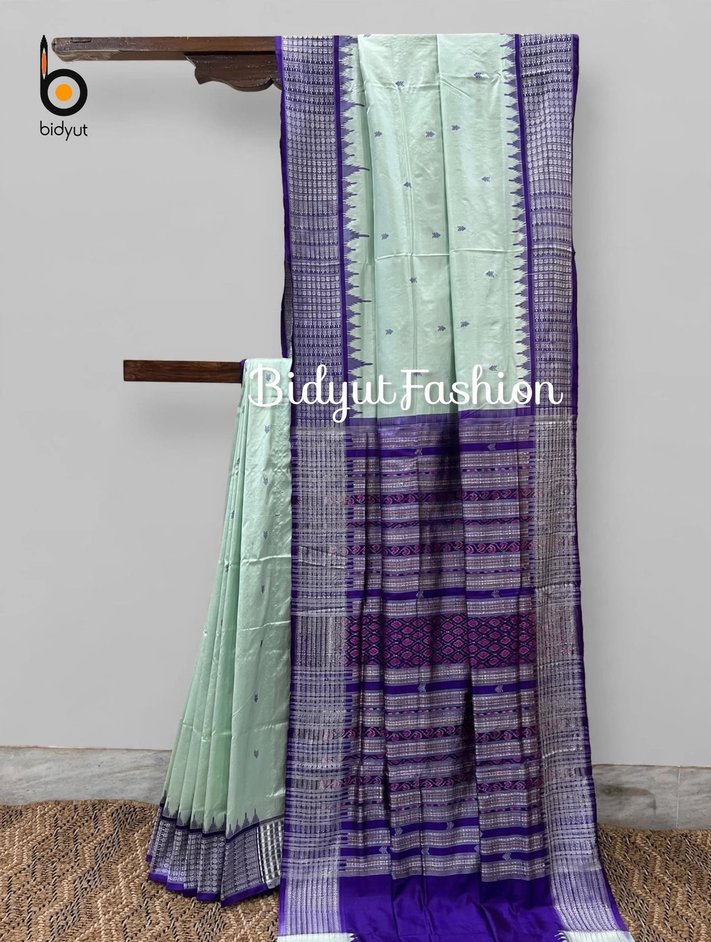 Masterpiece of Odisha handloom Dasphulia Silk Saree mint green color | Bomkai with Sambalpuri Ikat