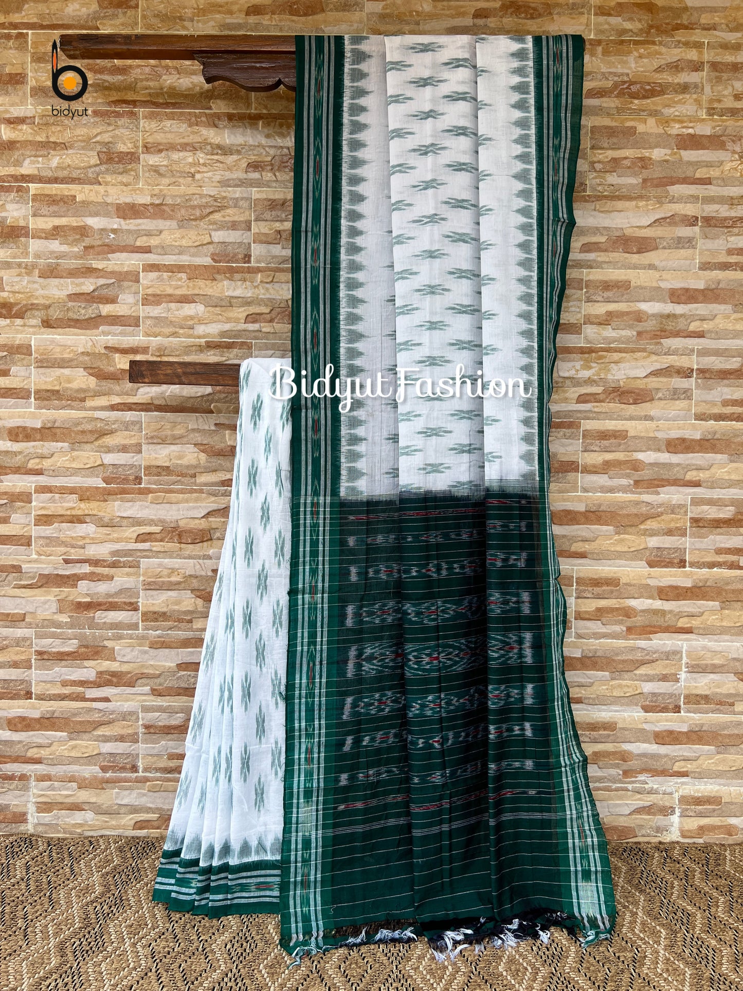 Handlooms of Odisha Maniabandha Nuapatna Ikat Cotton Saree white Color