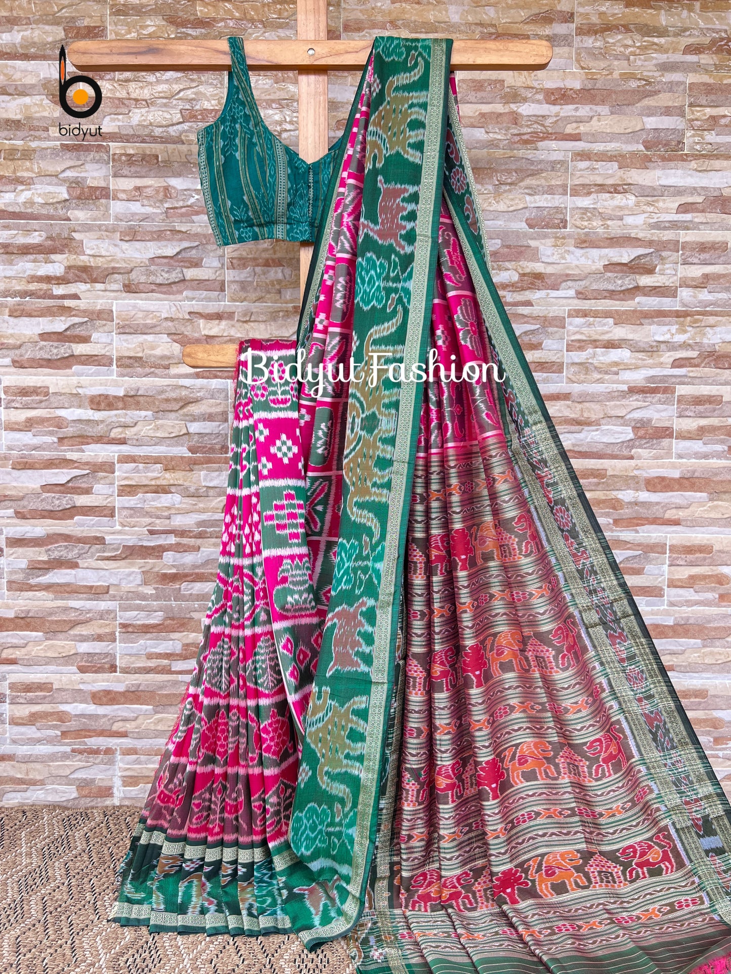 Handlooms of Odisha Nuapatna Khandua Nabakothi Ikat Silk Saree Pink color