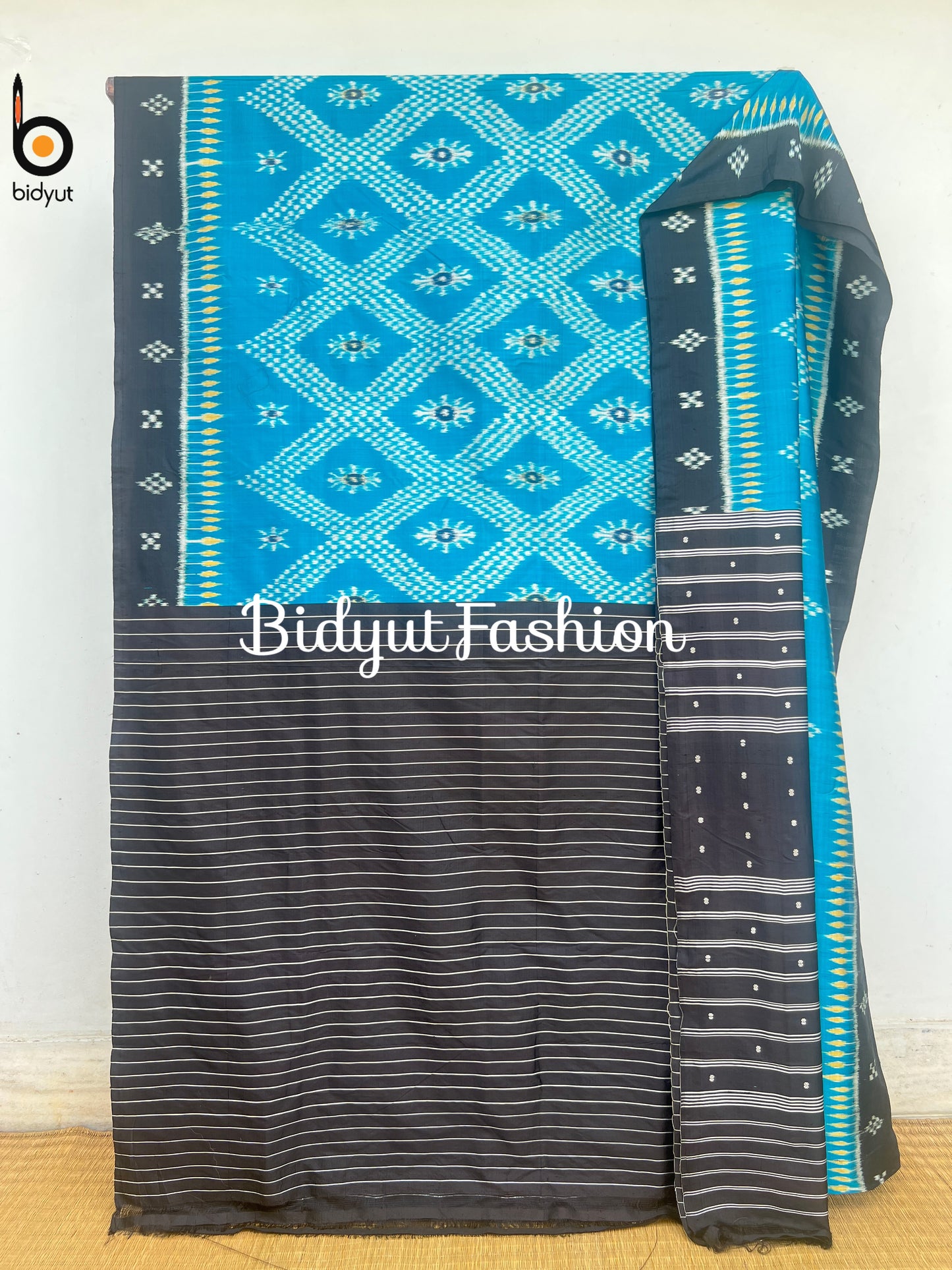 Handlooms of Odisha Nuapatna Khandua Taraballi Ikat Silk Saree blue color