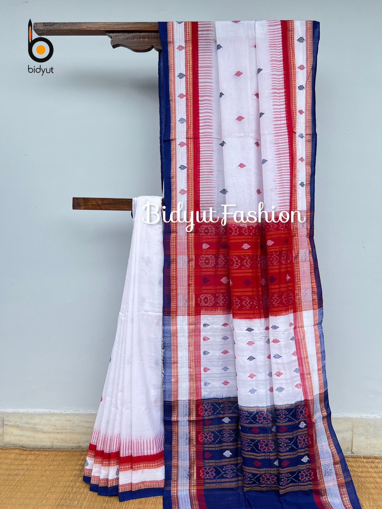 Odisha handloom Bomkai Cotton Saree white color