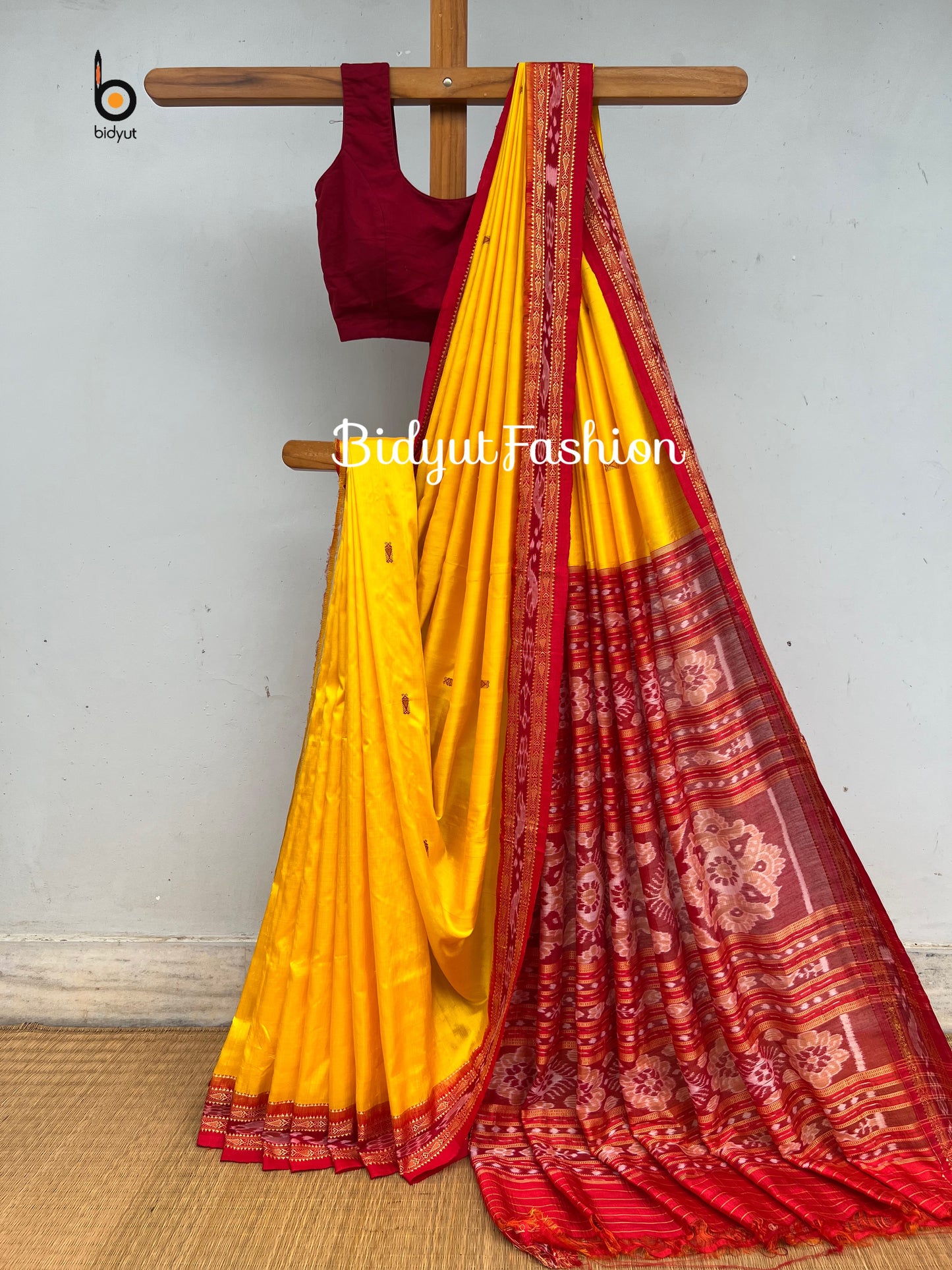 Handlooms of Odisha Nuapatna Khandua Ikat Silk Saree Yellow color