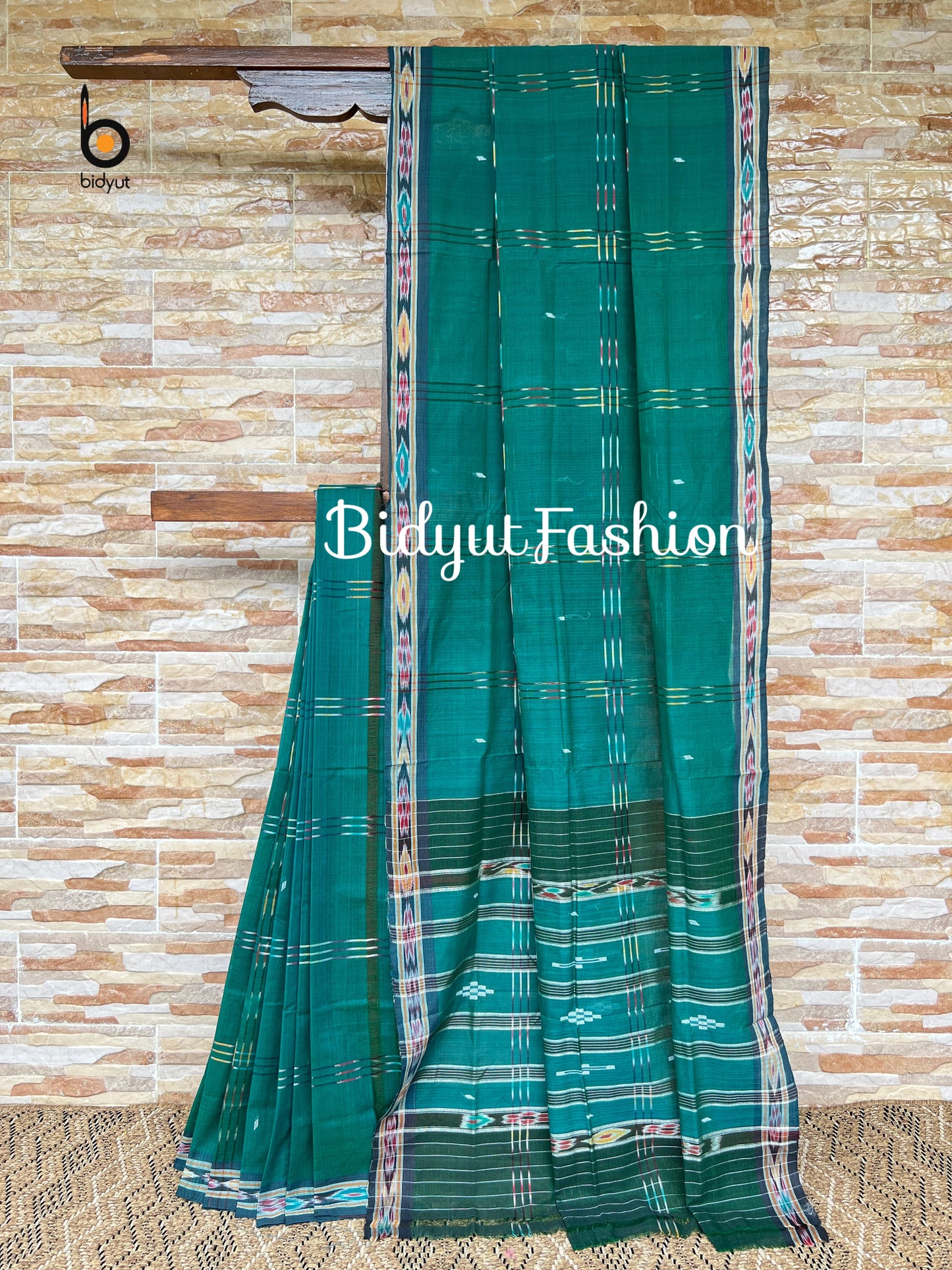 Handlooms of Odisha Jagatsinghput Suta Ikat Cotton Saree Green color