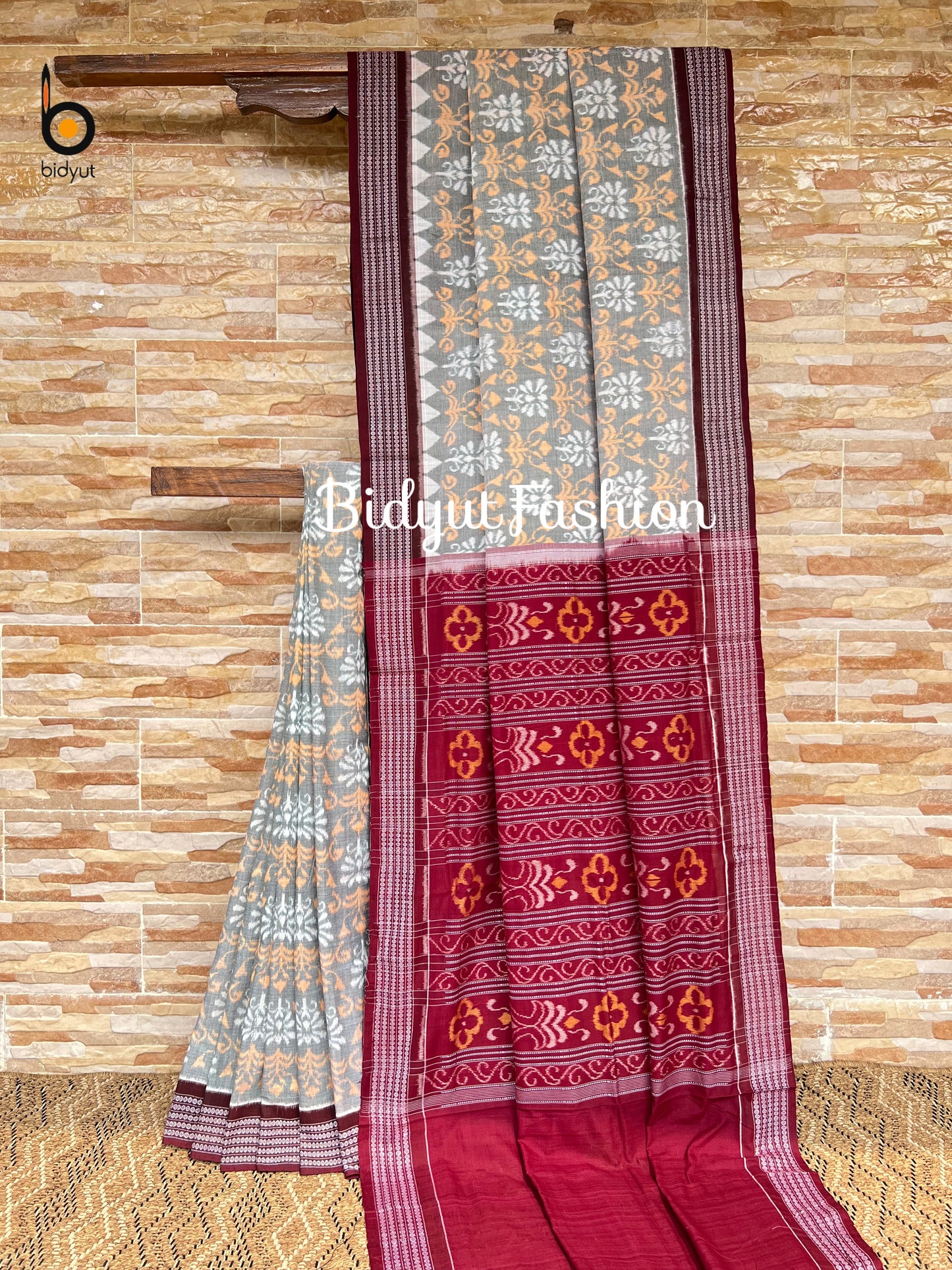 Handlooms of Odisha Sambalpuri Ikat Cotton Saree Sage Green Color