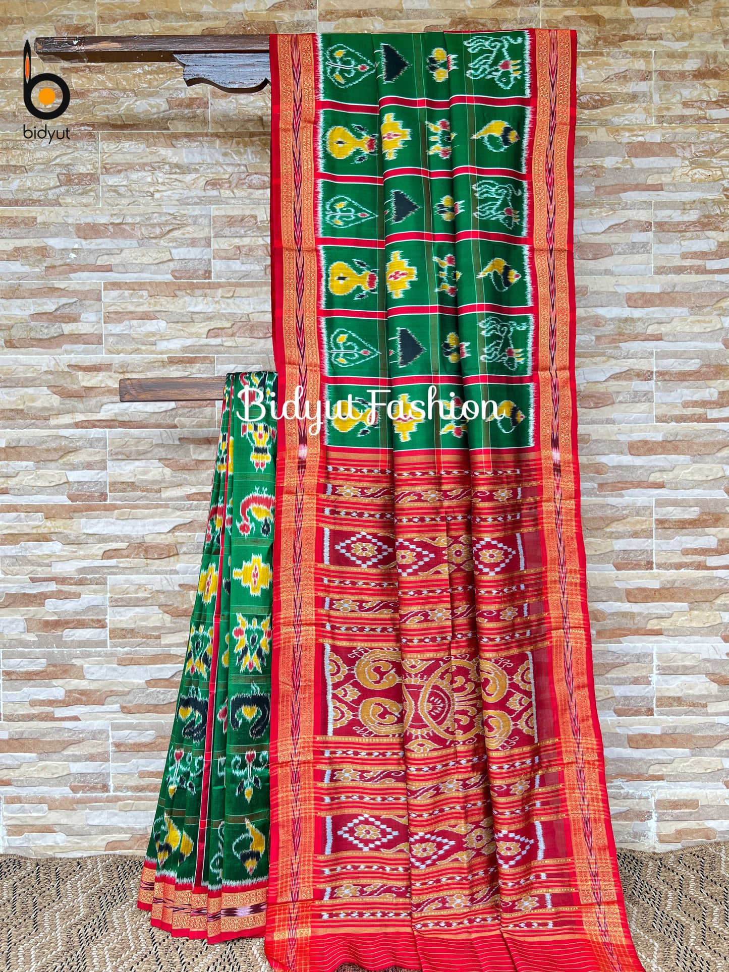 Odisha handloom Green color Nabakothi Ikat Silk Saree