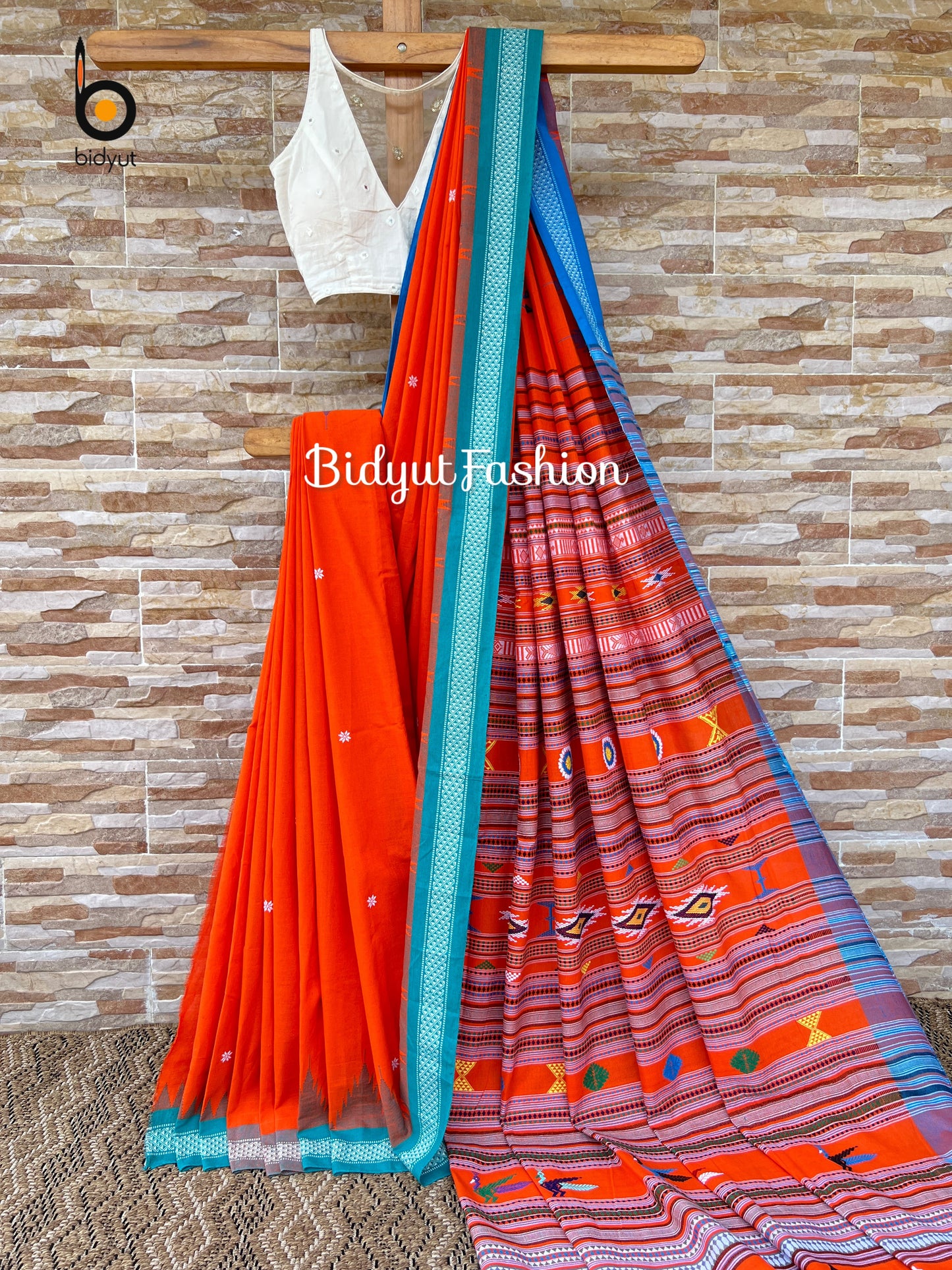 Handlooms of Odisha Ganjam Bomkai Cotton Saree Orange Color