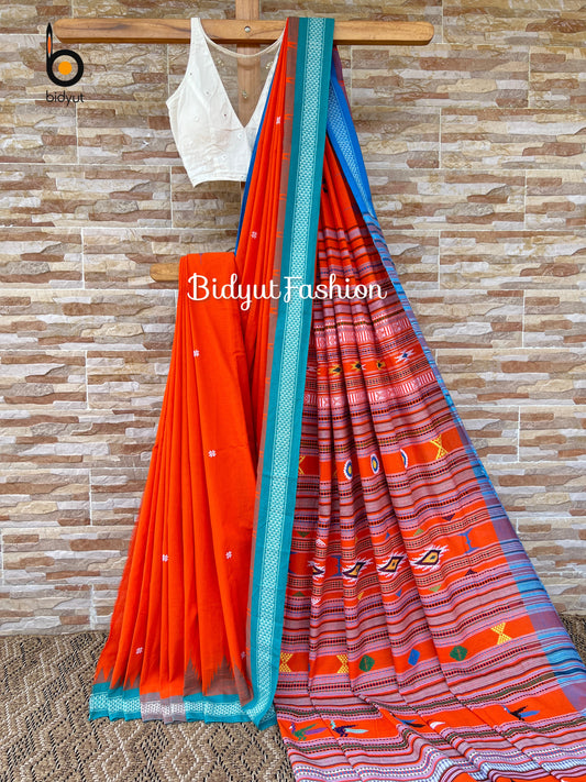 Handlooms of Odisha Ganjam Bomkai Cotton Saree Orange Color