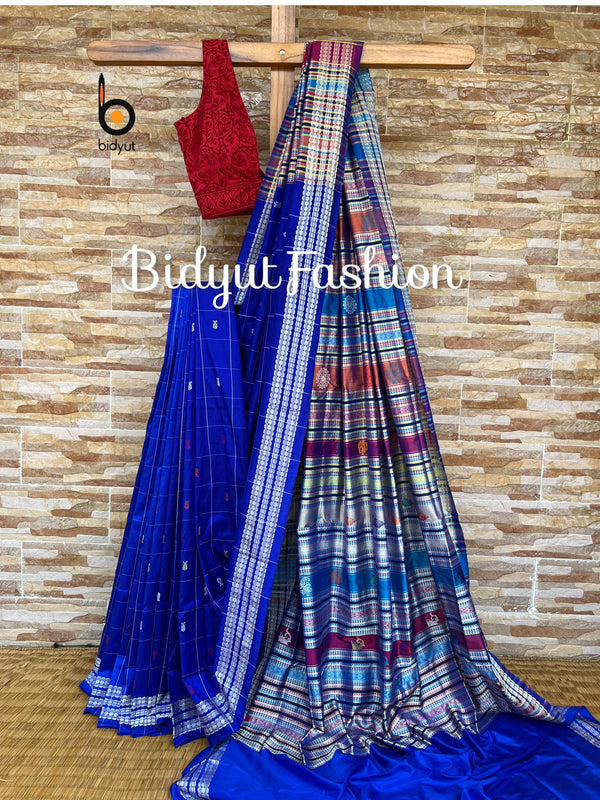 Blue color Berhampuri Patta Saree draped