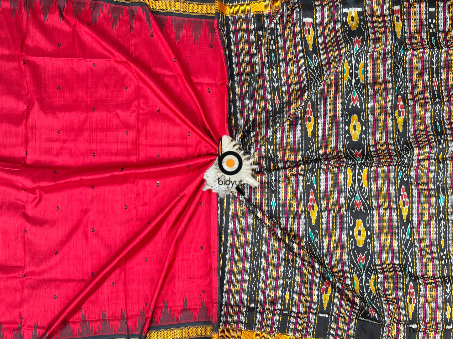 Handlooms of Odisha Berhampuri Double Palla Silk Saree Red color