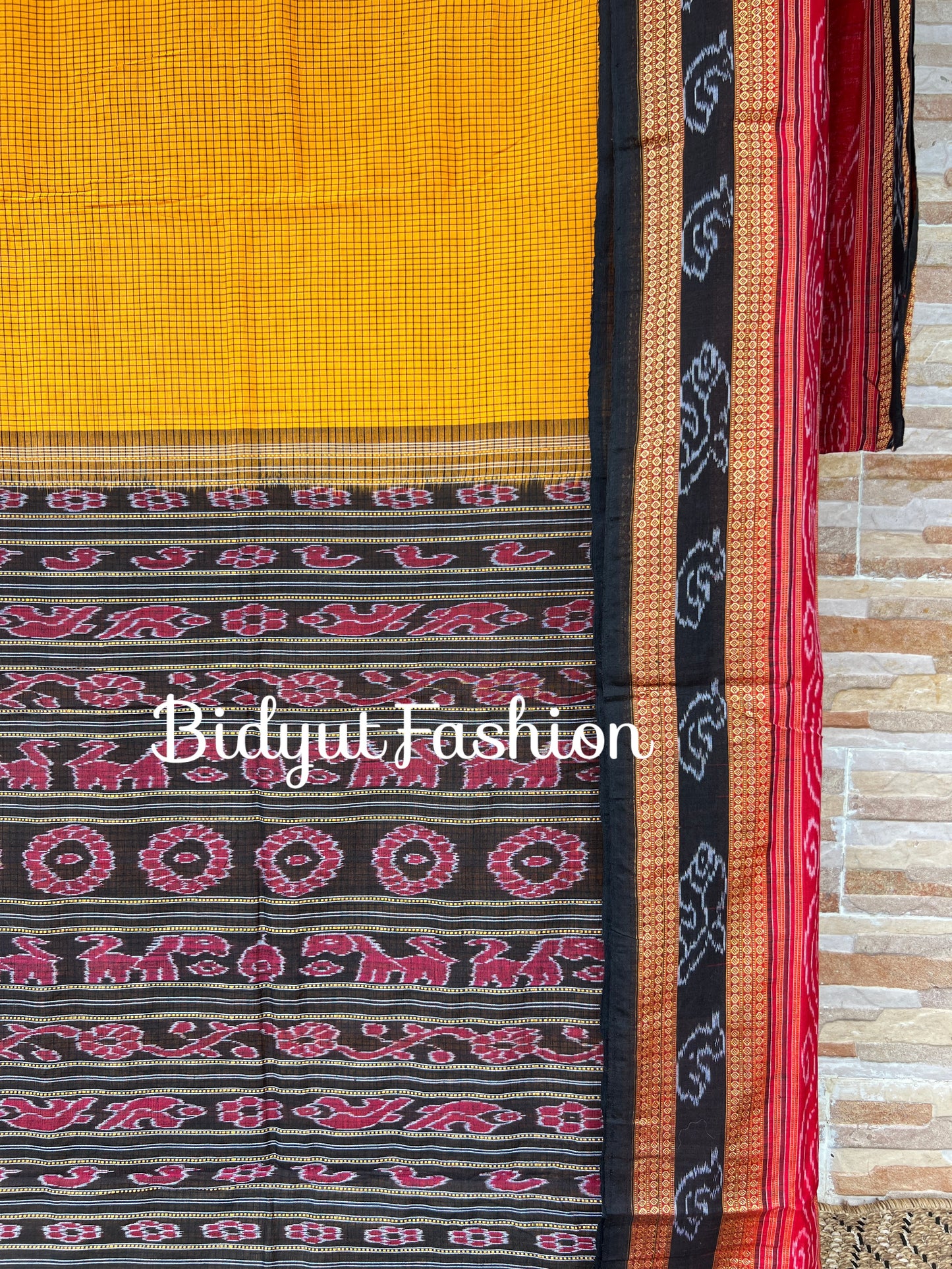 Handlooms of Odisha Sachipar Sambalpuri Ikat Cotton Sarees Yellow color