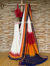 Odisha handloom white color Kathiphera Sambalpuri Ikat Cotton Saree - Bidyut Fashion