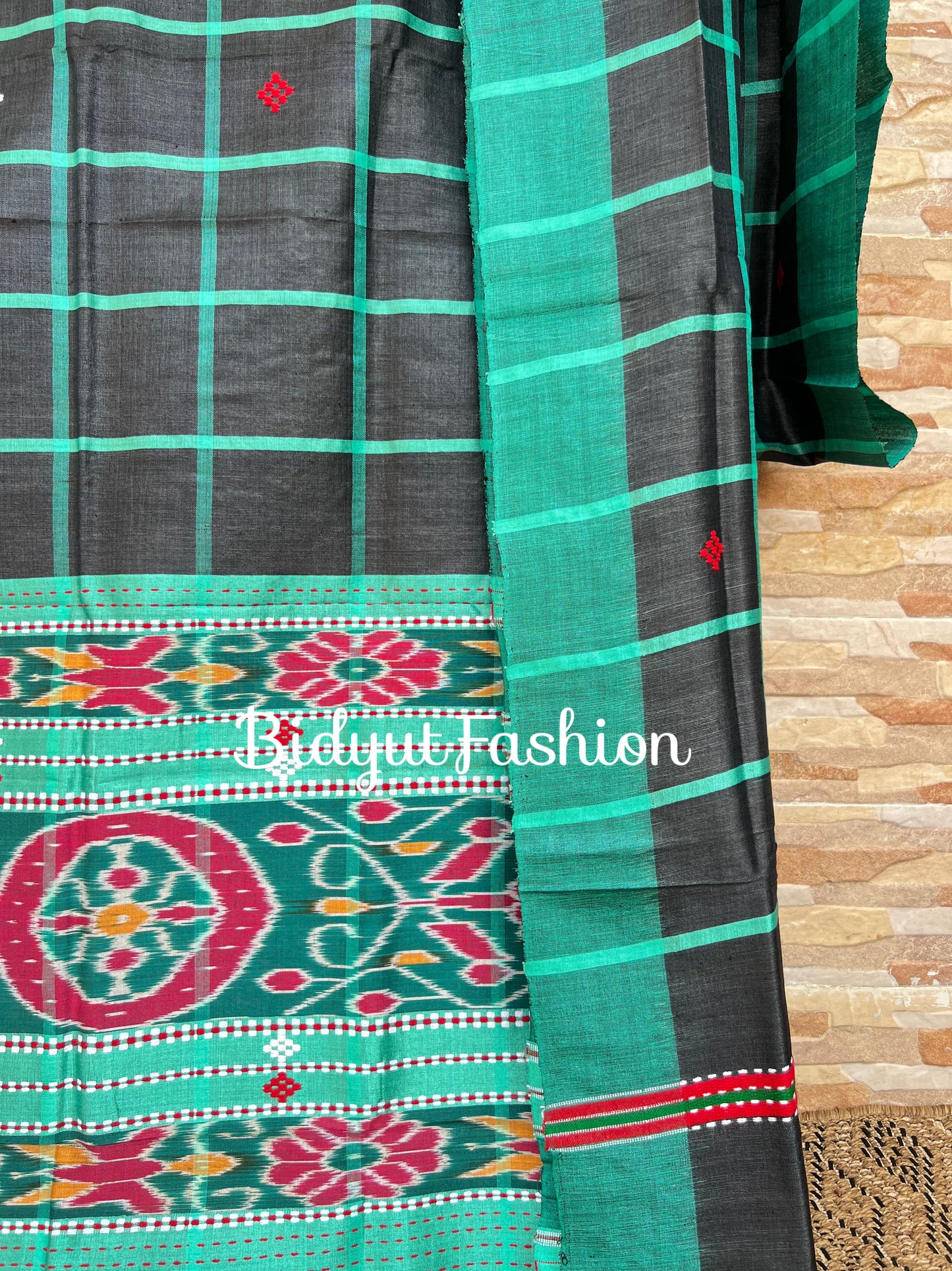 Odisha handloom Santhal Tribal Tussar Silk Saree Black color