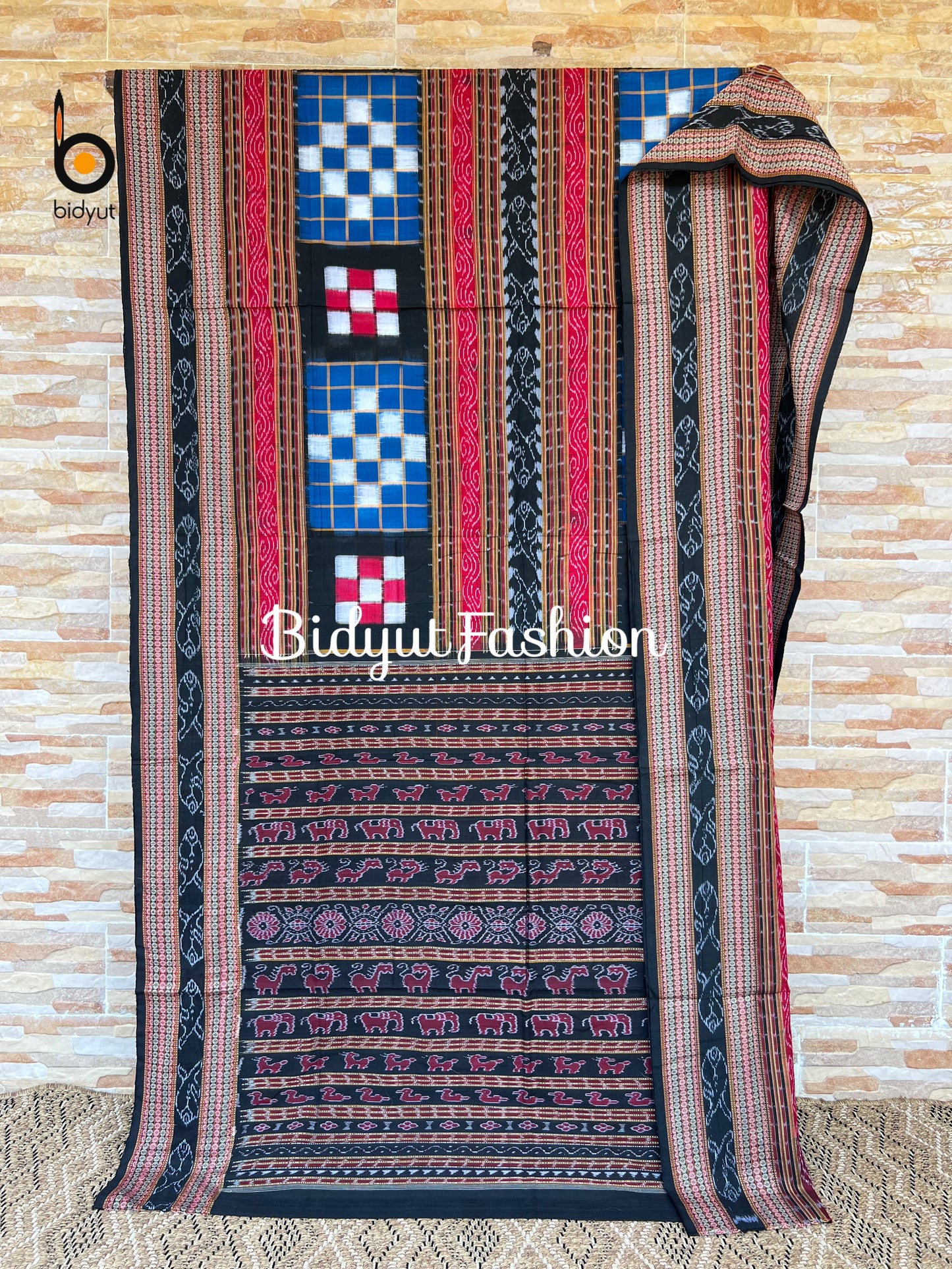 Handlooms of Odisha Sambalpuri Double Ikat Bichitrapuri Cotton Saree Blue color