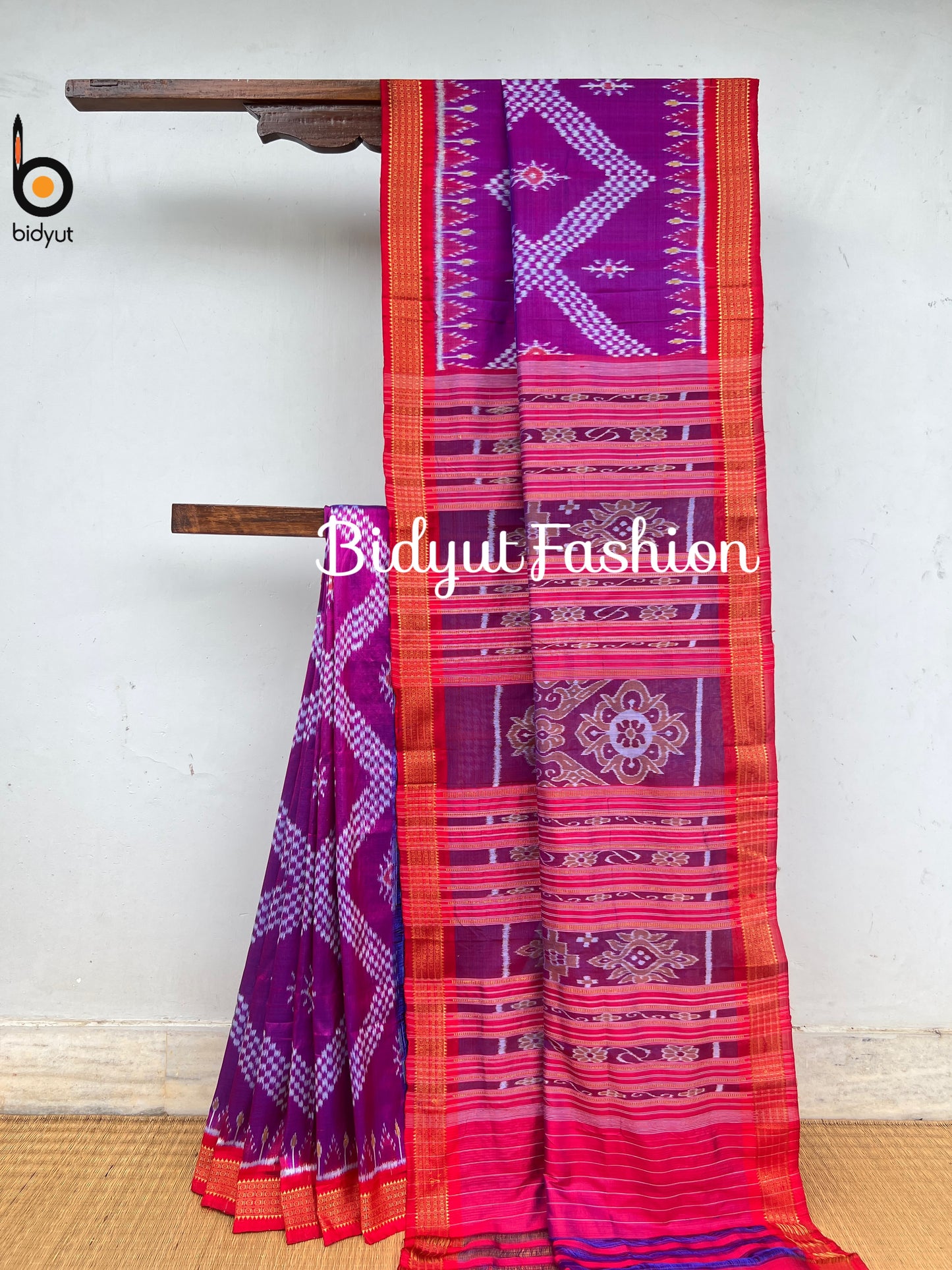 Handlooms of Odisha Nuapatna Khandua Taraballi Ikat Silk Saree Magenta color