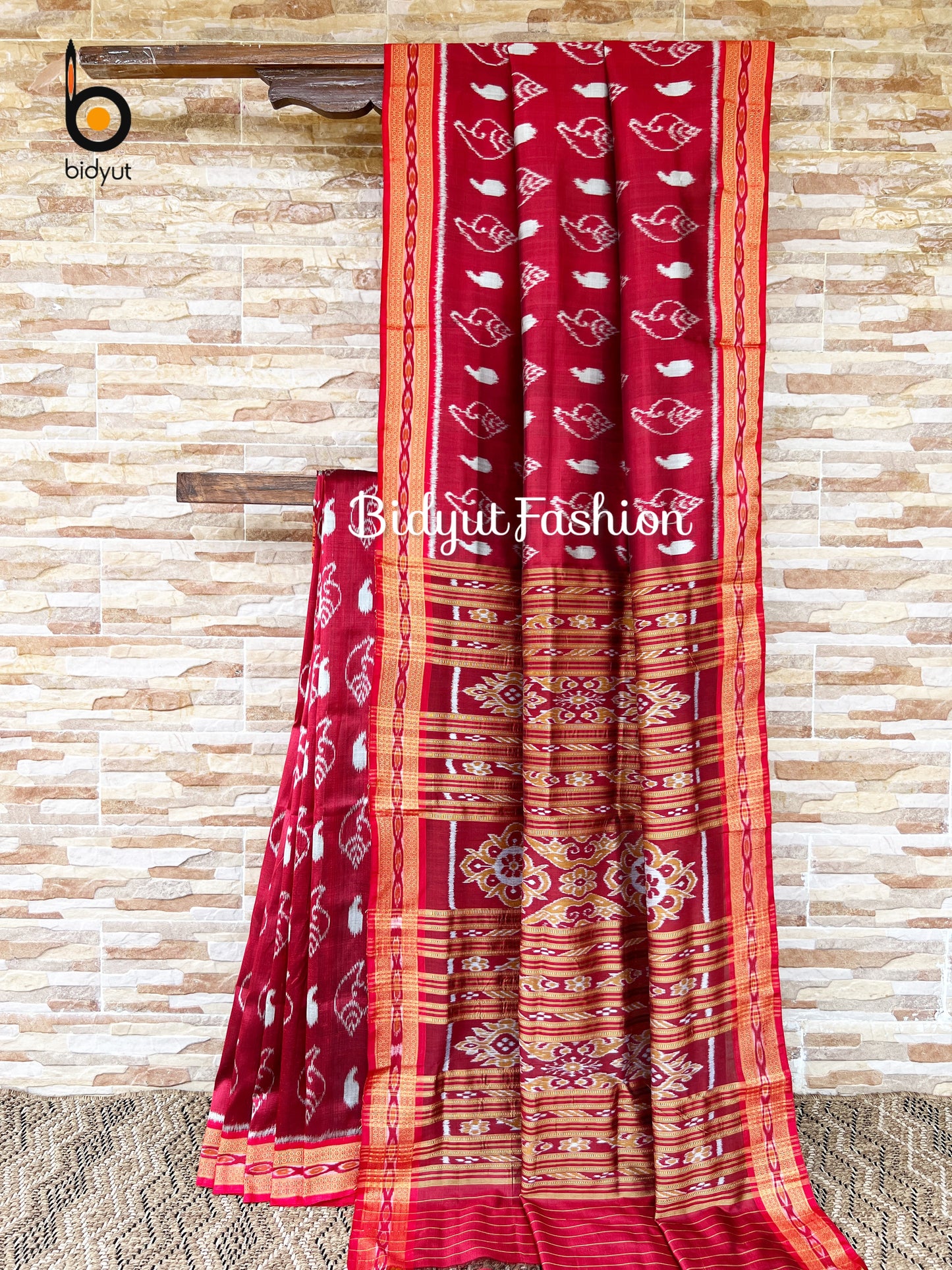 Handlooms of Odisha Nuapatna Khandua Ikat Silk Saree Red Color