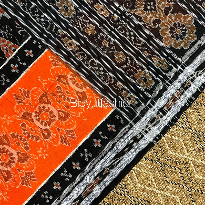 Odisha handloom Orange Color Ikat Cotton Saree