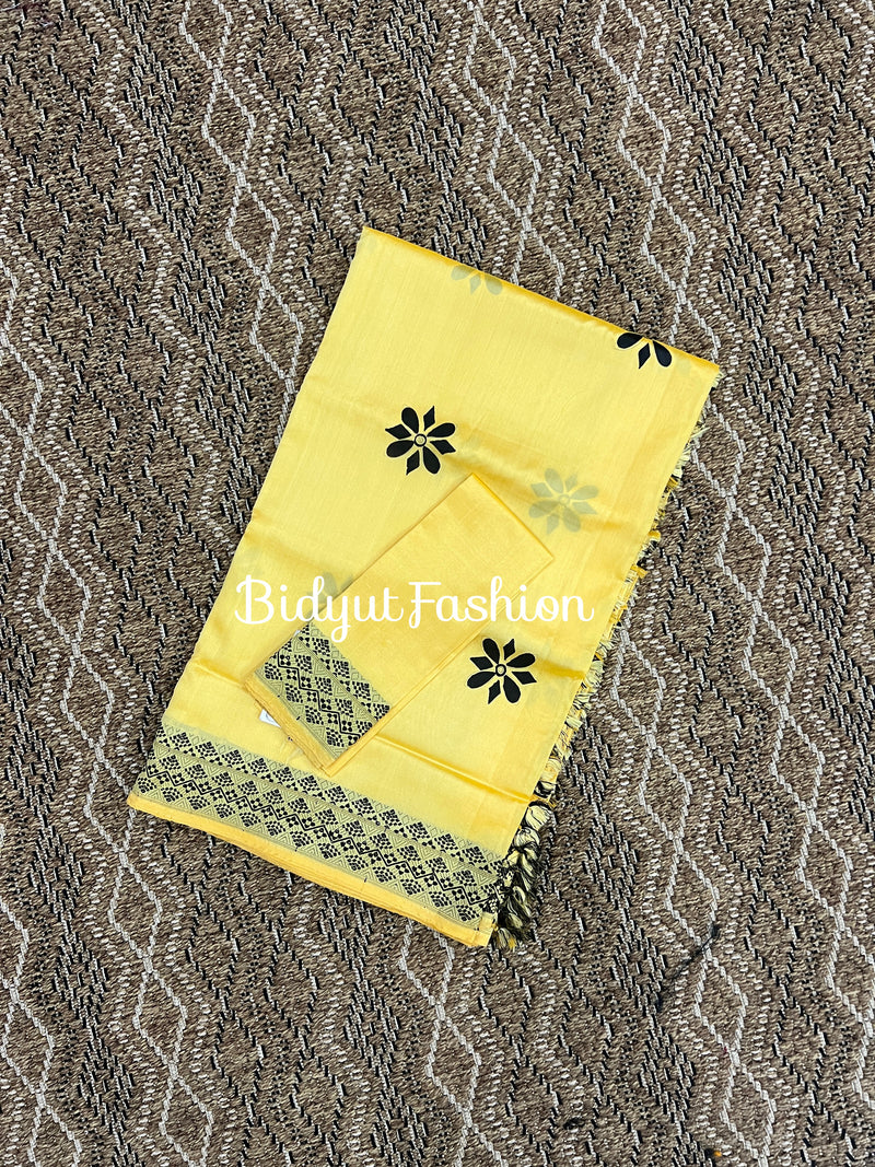 Assam Handloom Paat Silk Saree - yellow sari - Bidyut Fashion