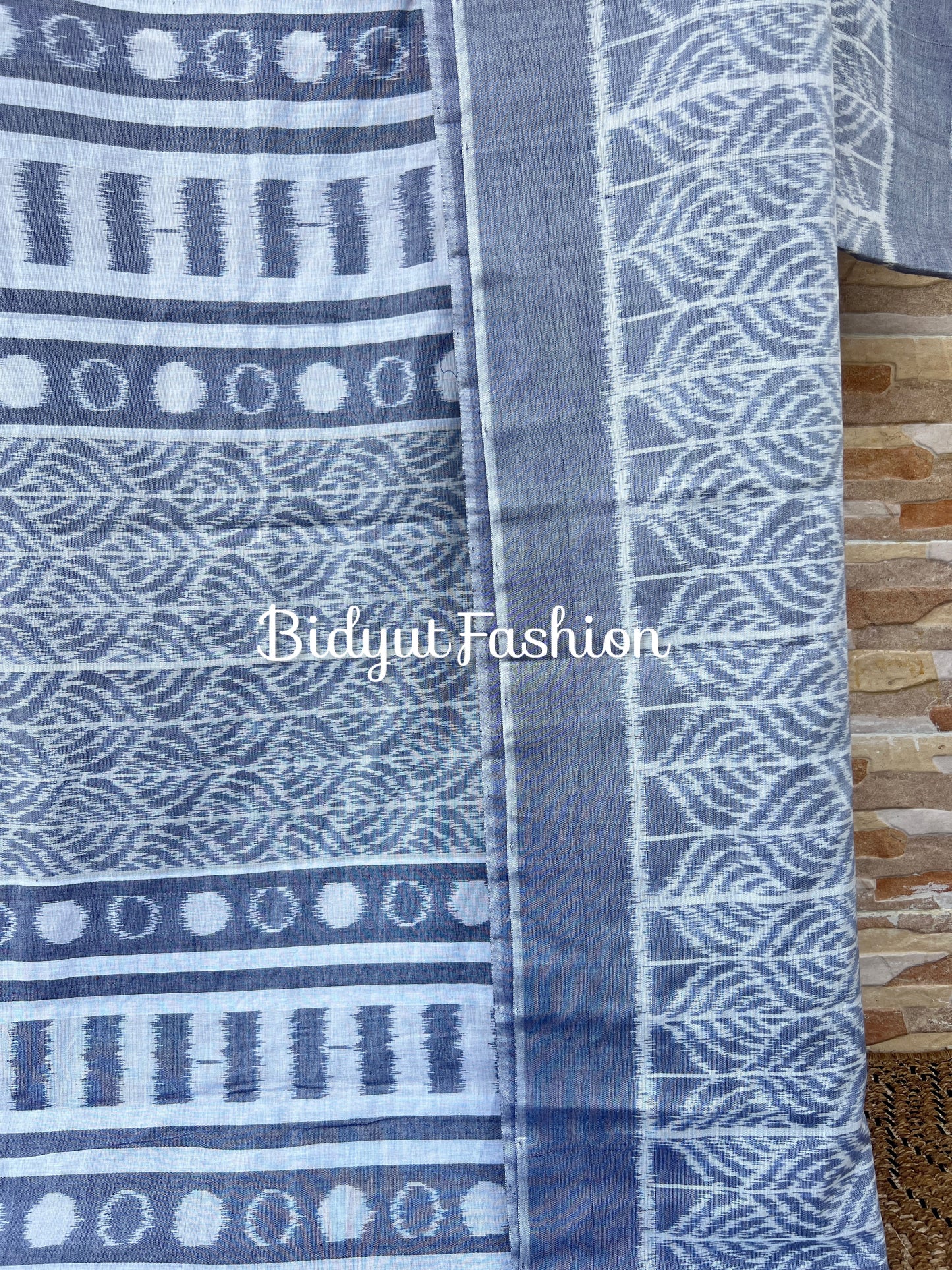 Nuapatna Ikat Saree in 100% Birla Excel Lyocell | Muted Gray & White | Odisha Handloom