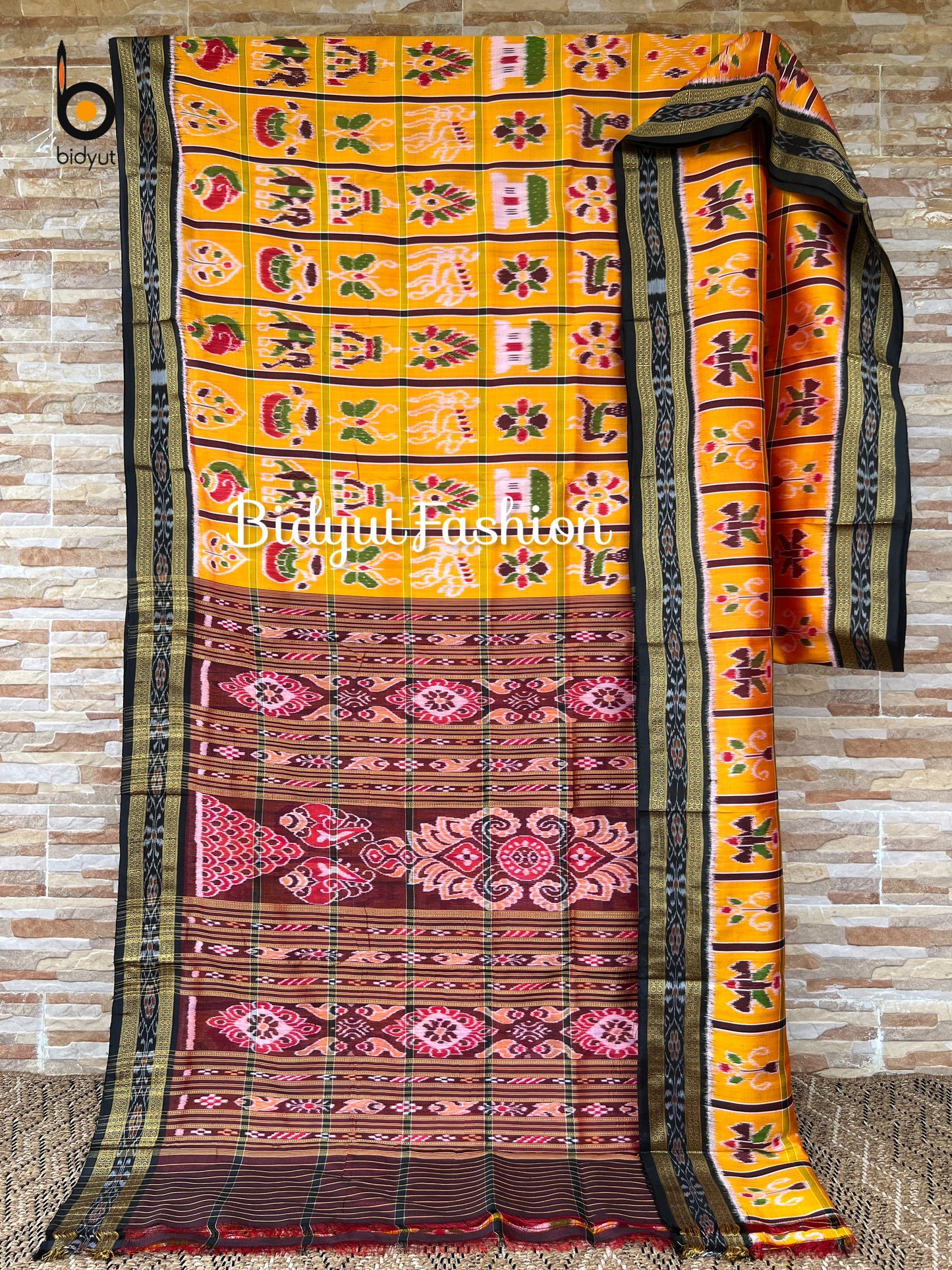 Odisha handloom Nabakothi Ikat  Silk Saree Yellow Color