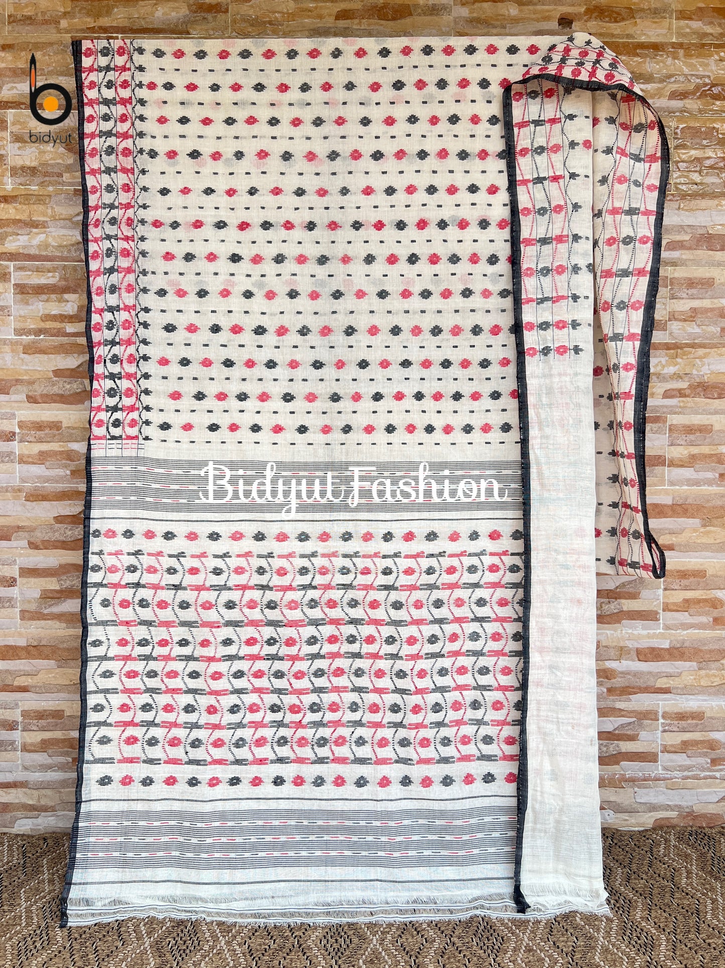 Bengal Handloom Dhakai Jamdani Cotton Saree | Handwoven Jamdani Saree white color