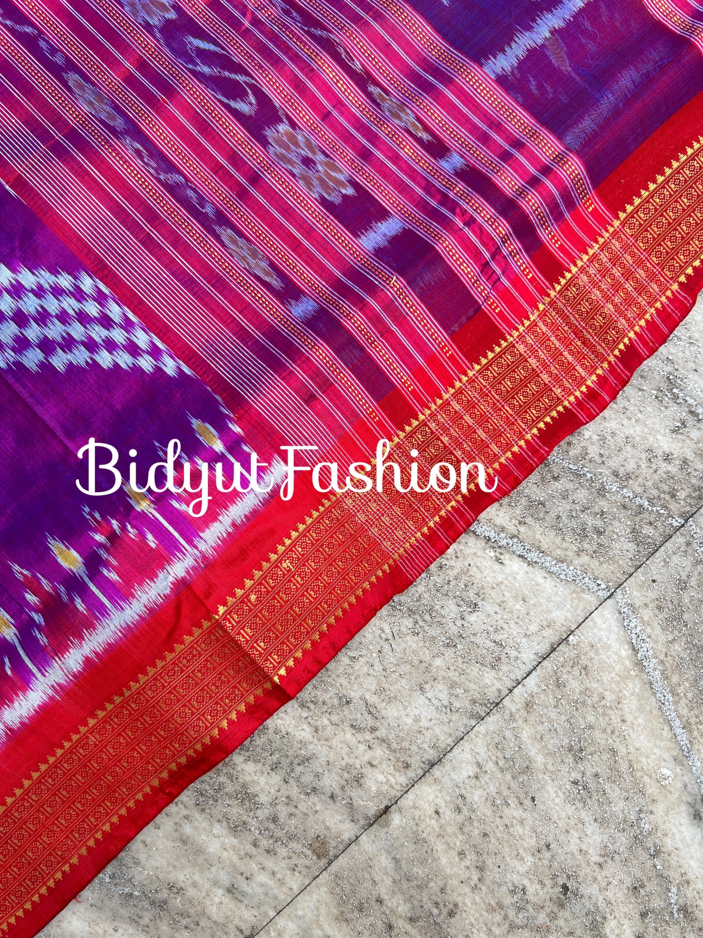 Handlooms of Odisha Nuapatna Khandua Taraballi Ikat Silk Saree Magenta color