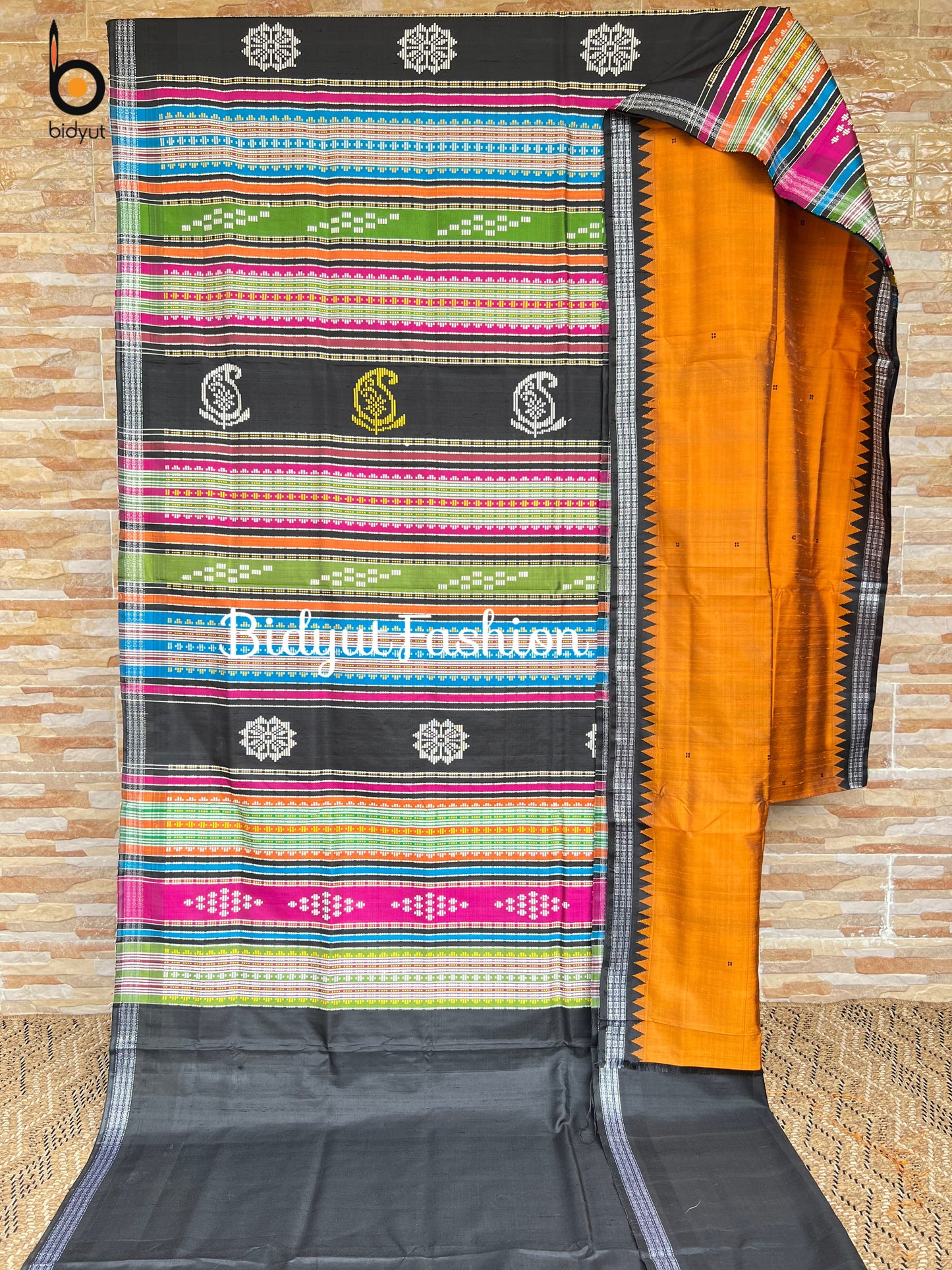 Handlooms of Odisha Berhampuri Double Palla Silk Saree Mustard yellow color