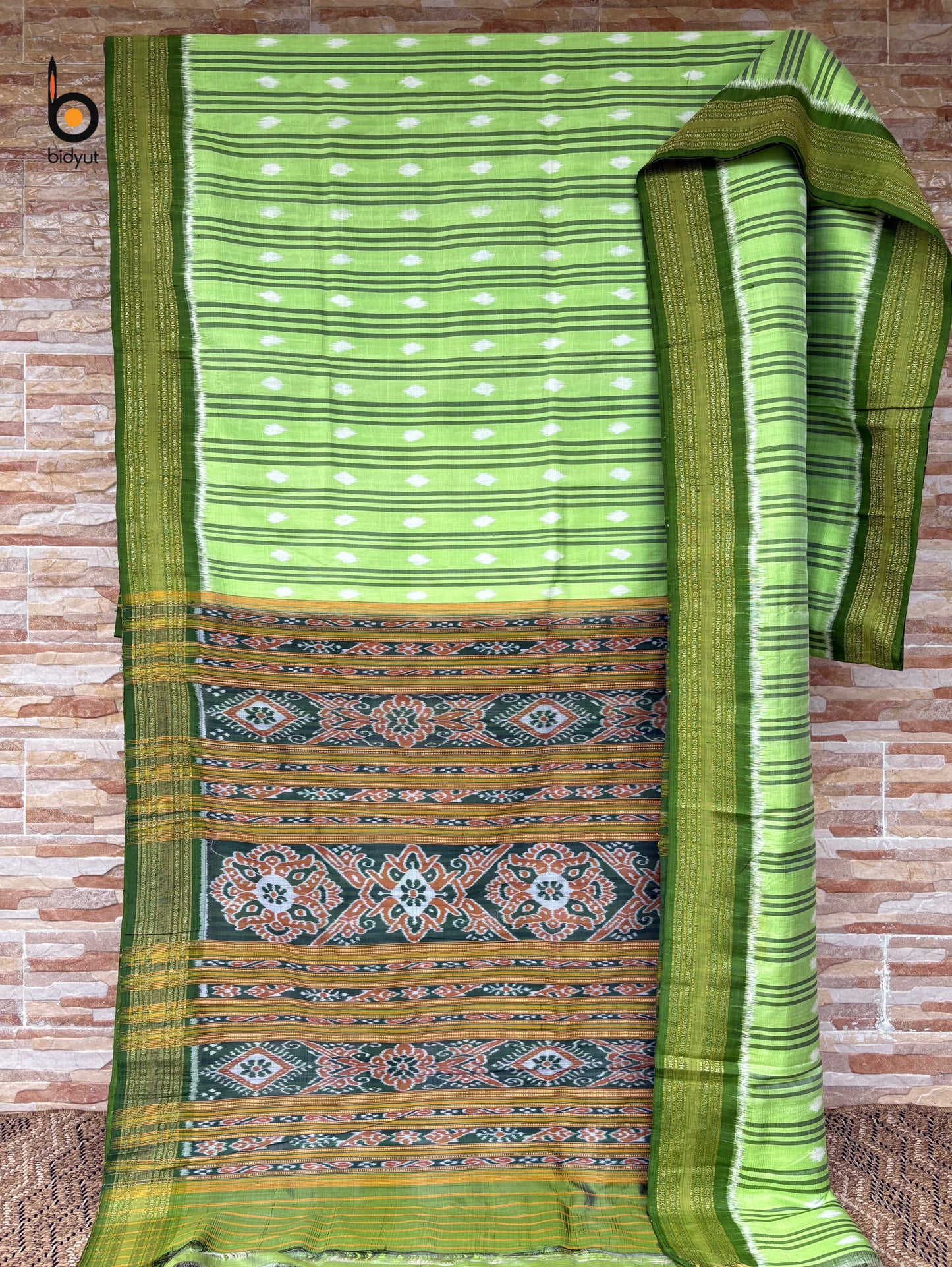 Handlooms of Odisha Nuapatna Khandua Ikat Silk Saree green color