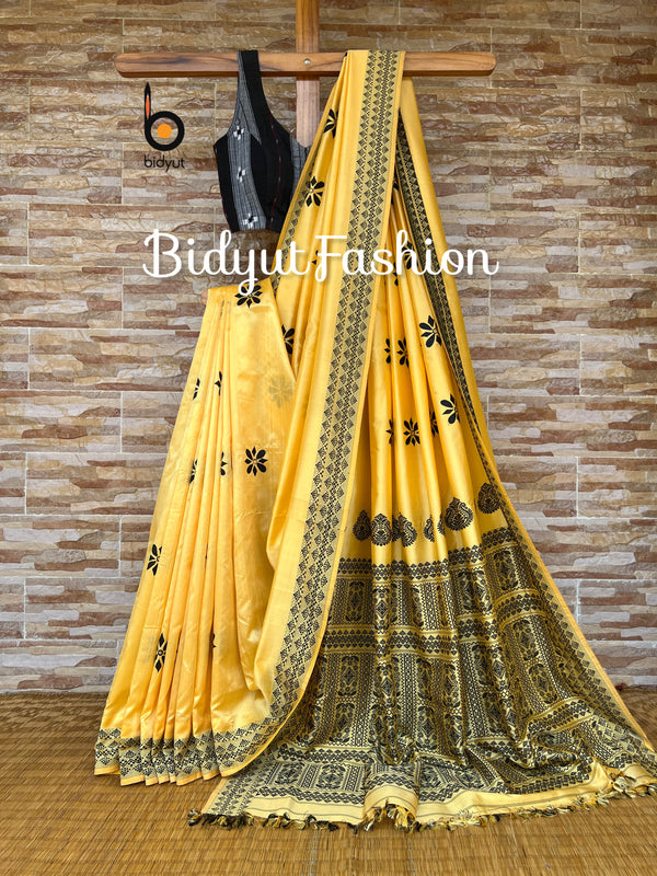 Assam Handloom Paat Silk Saree - yellow sari - Bidyut Fashion
