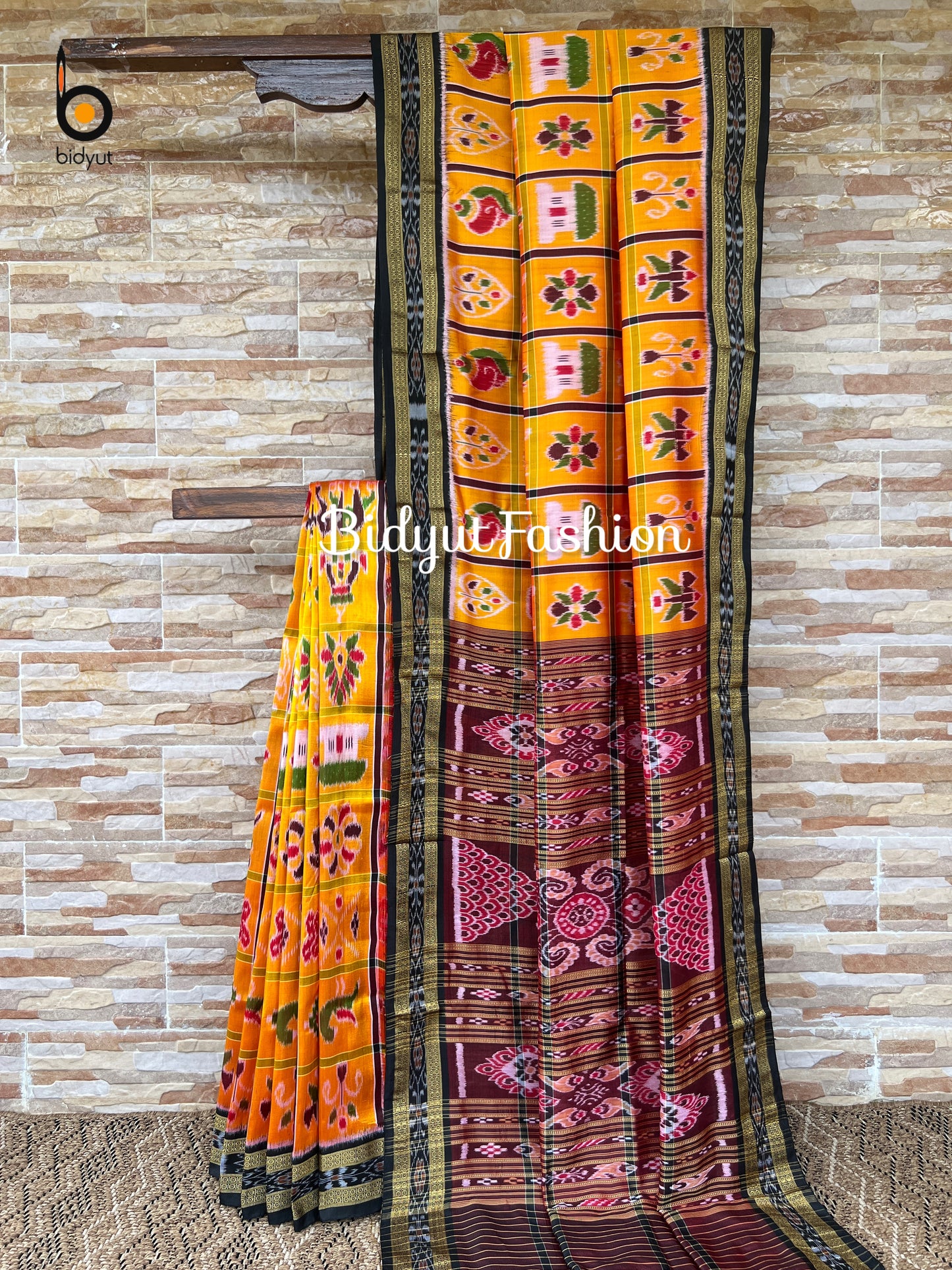 Odisha handloom Nabakothi Ikat  Silk Saree Yellow Color