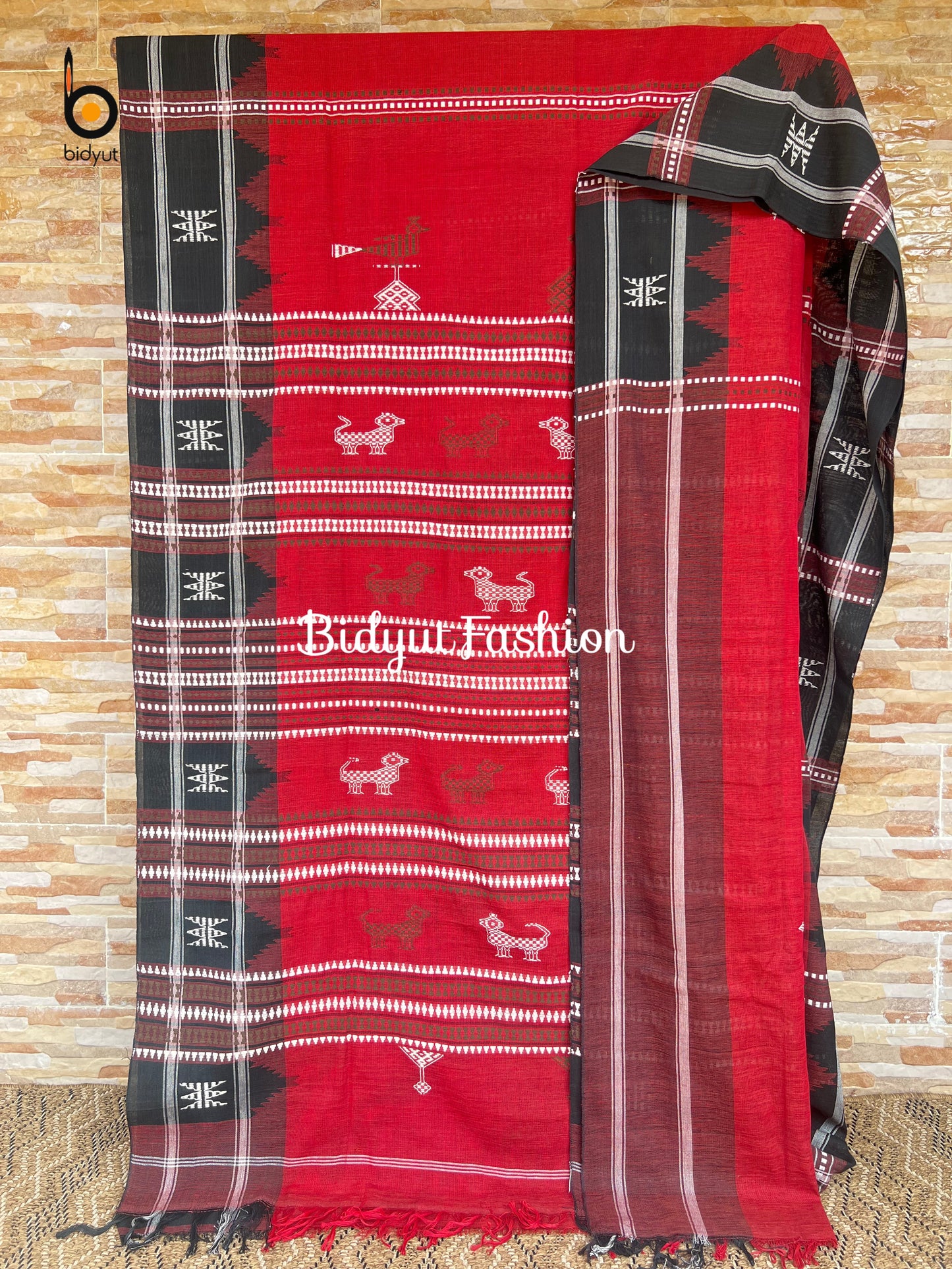 Handloom of Odisha Kotpad Tribal Cotton Saree in red color