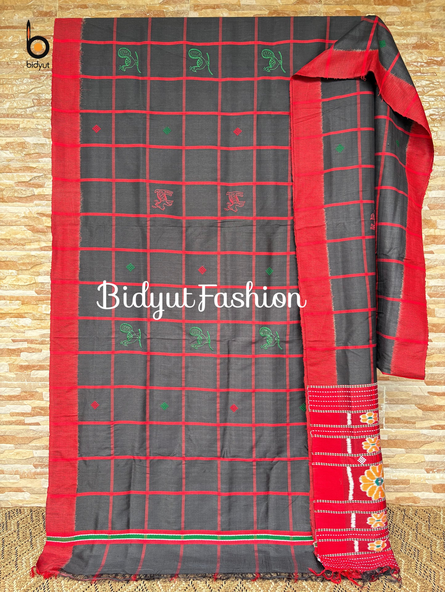 Handlooms of Odisha Santhal Tribal Tussar Silk Sarees Black Color