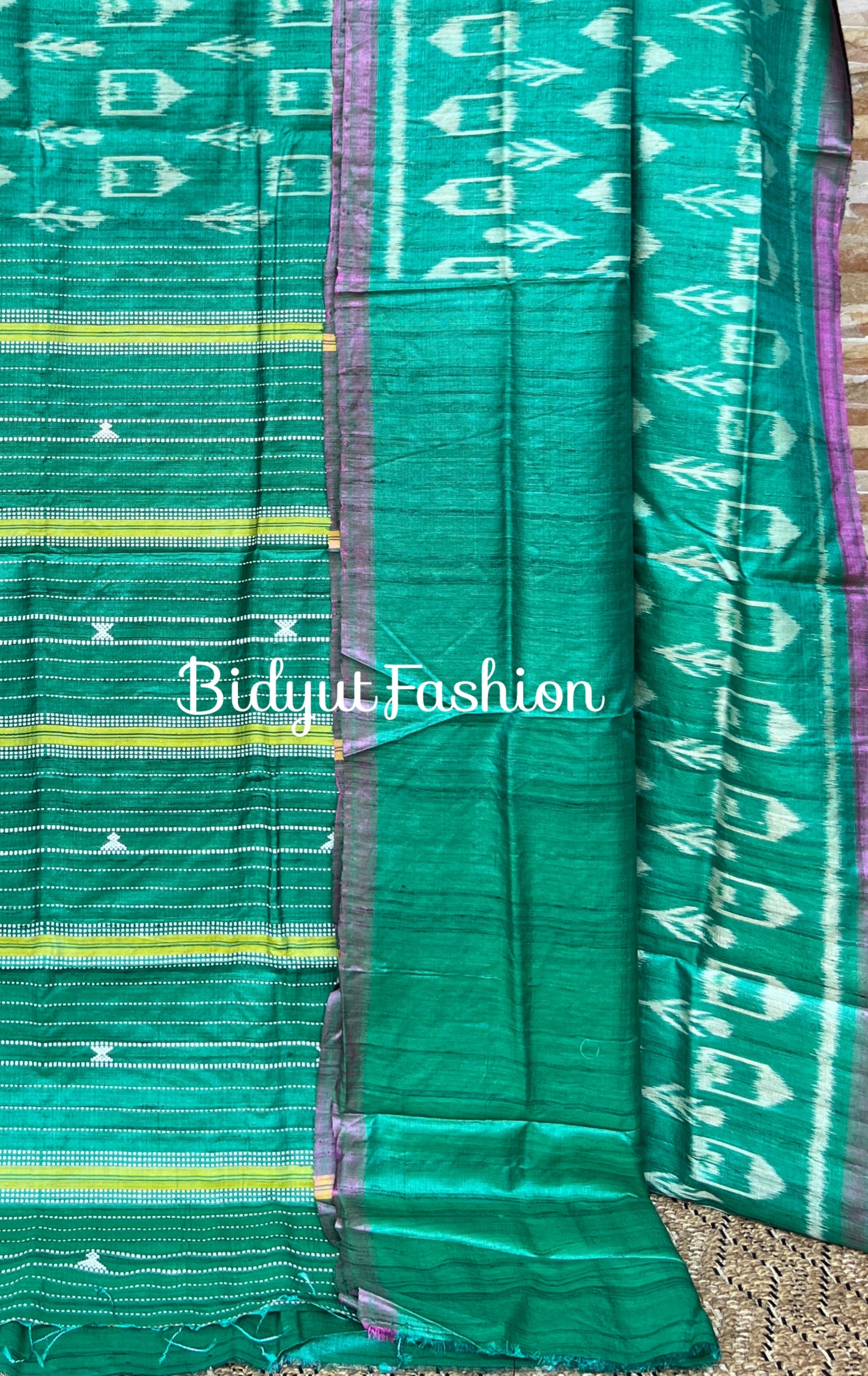 Handlooms of Odisha Gopalpur Ikat Tussar Silk Saree Green Color