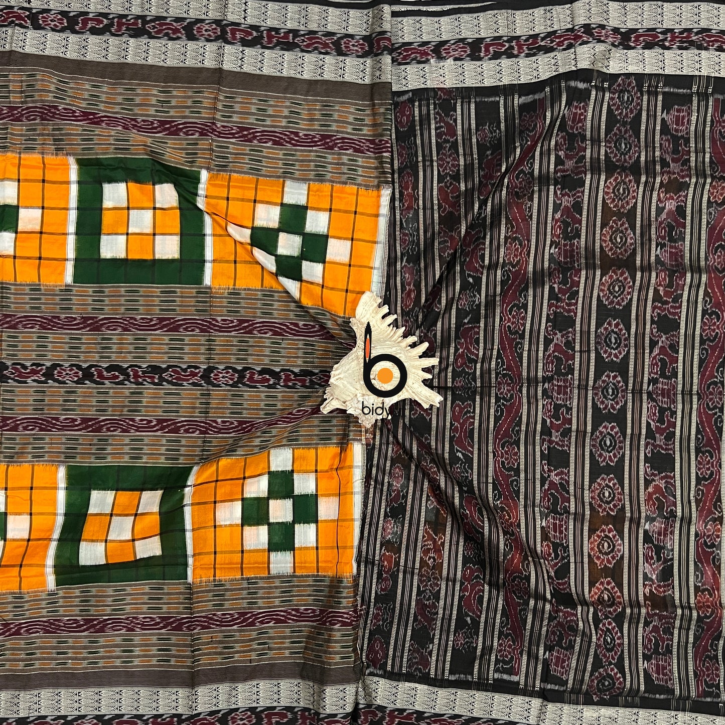 Handlooms of Odisha Sambalpuri Double Ikat Bichitrapuri Silk Saree Orange color