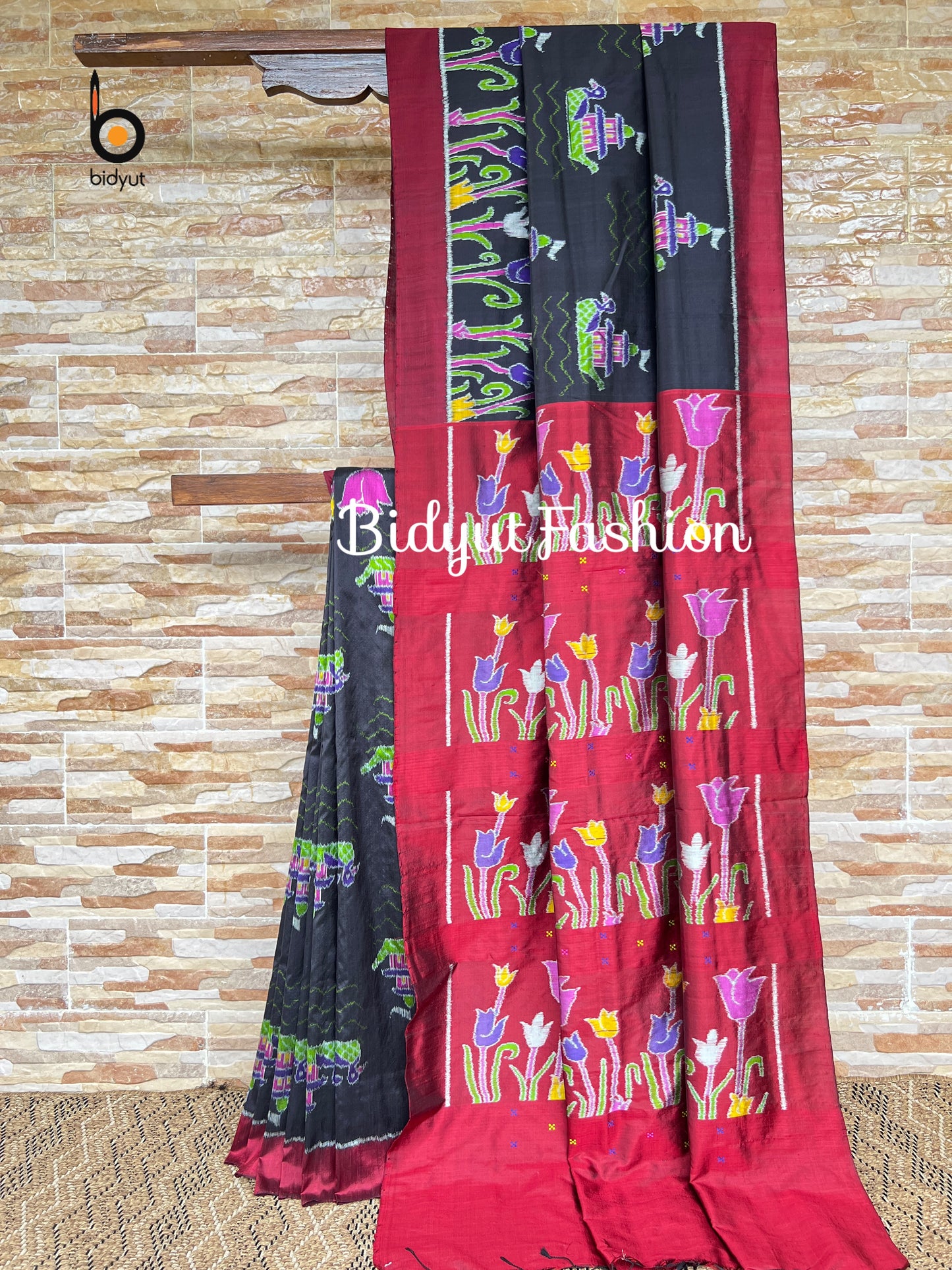 Handlooms of Odisha Nuapatna Ikat Silk Balijatra Special motif Saree Black color