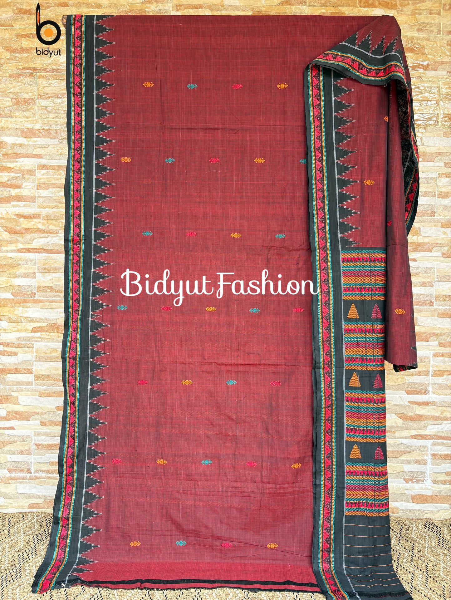 Handlooms of Odisha Dongria Design Cotton Saree - Burgundy color saree