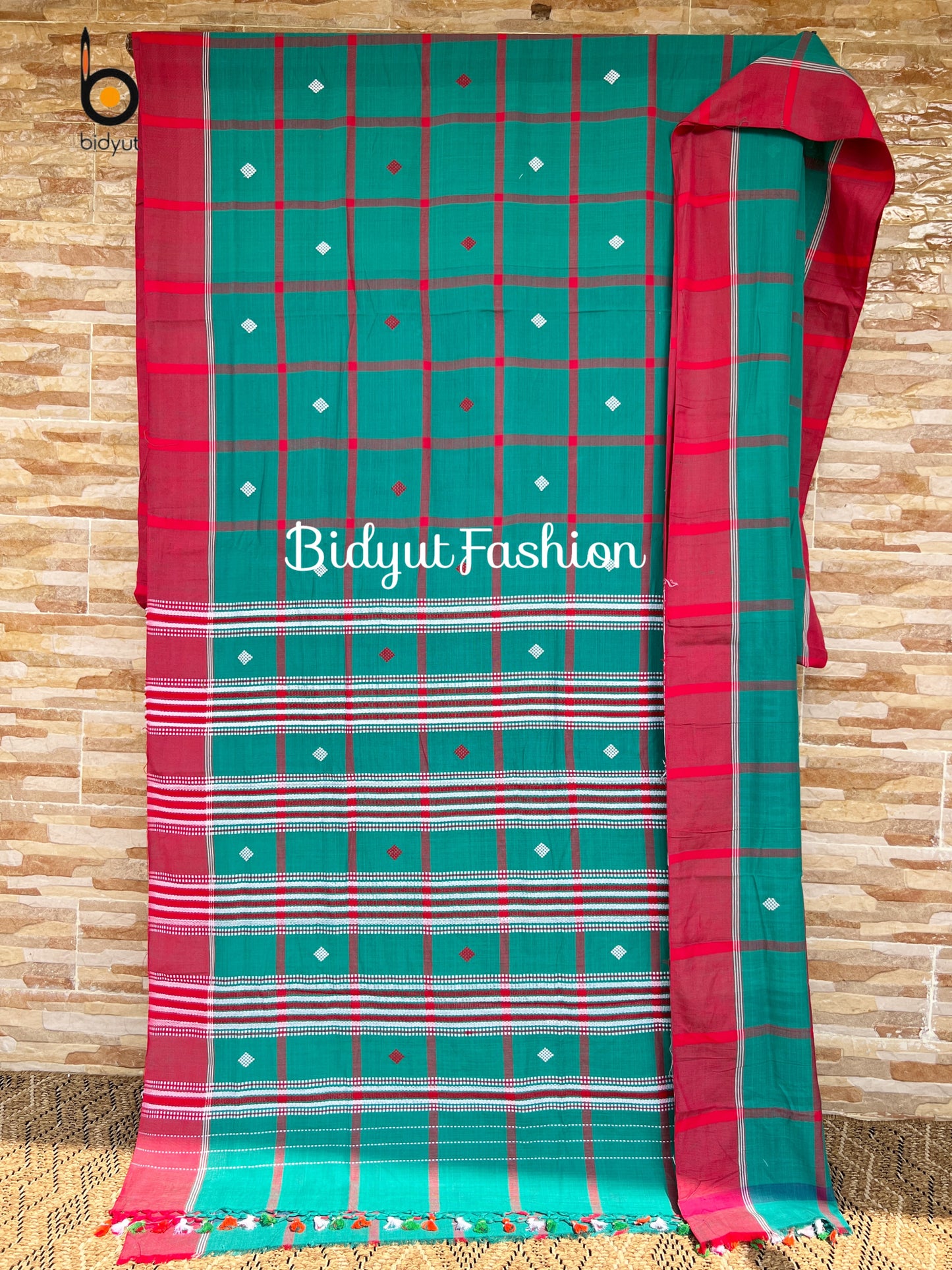 Handlooms of Odisha Santhal Tribal Cotton Sarees Green color