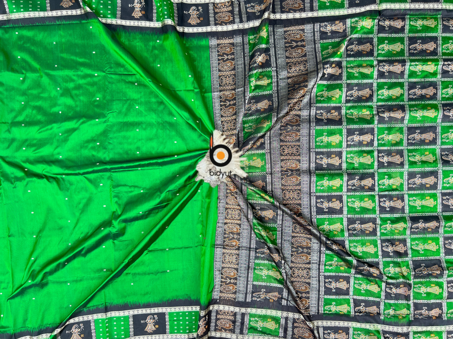 Handlooms of Odisha Putli Bomkai Silk Saree Green color