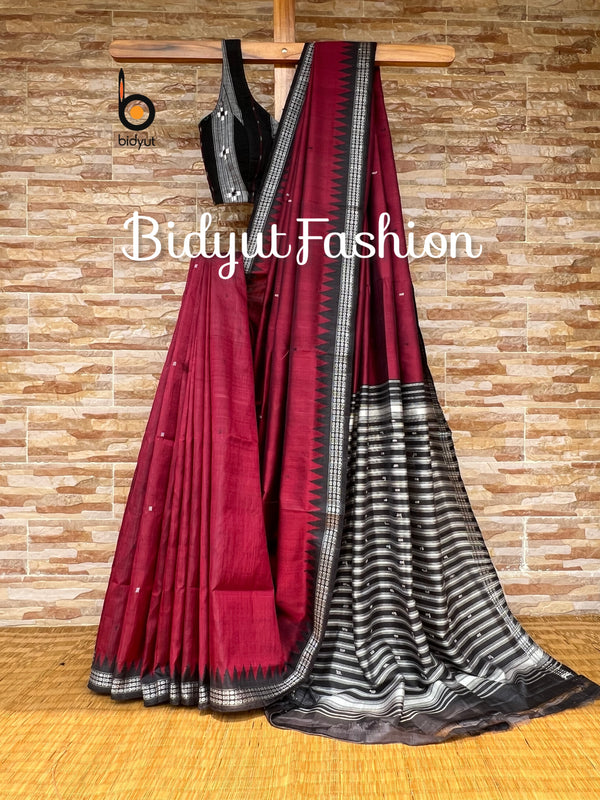 Red color Berhampuri single palla Patta Saree |Odisha handloom Silk