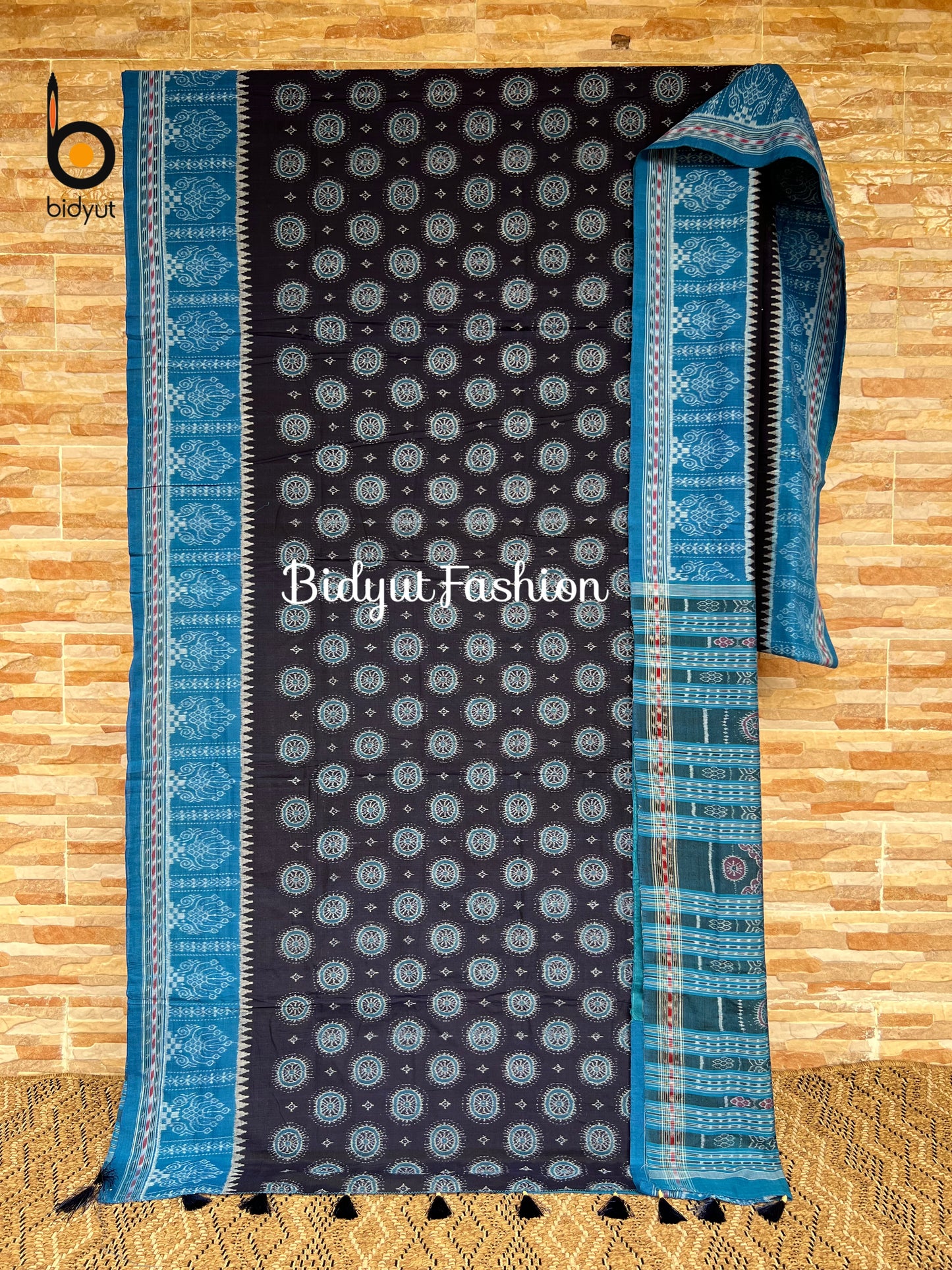 Handlooms of Odisha Sambalpuri Ikat cotton saree black blue color
