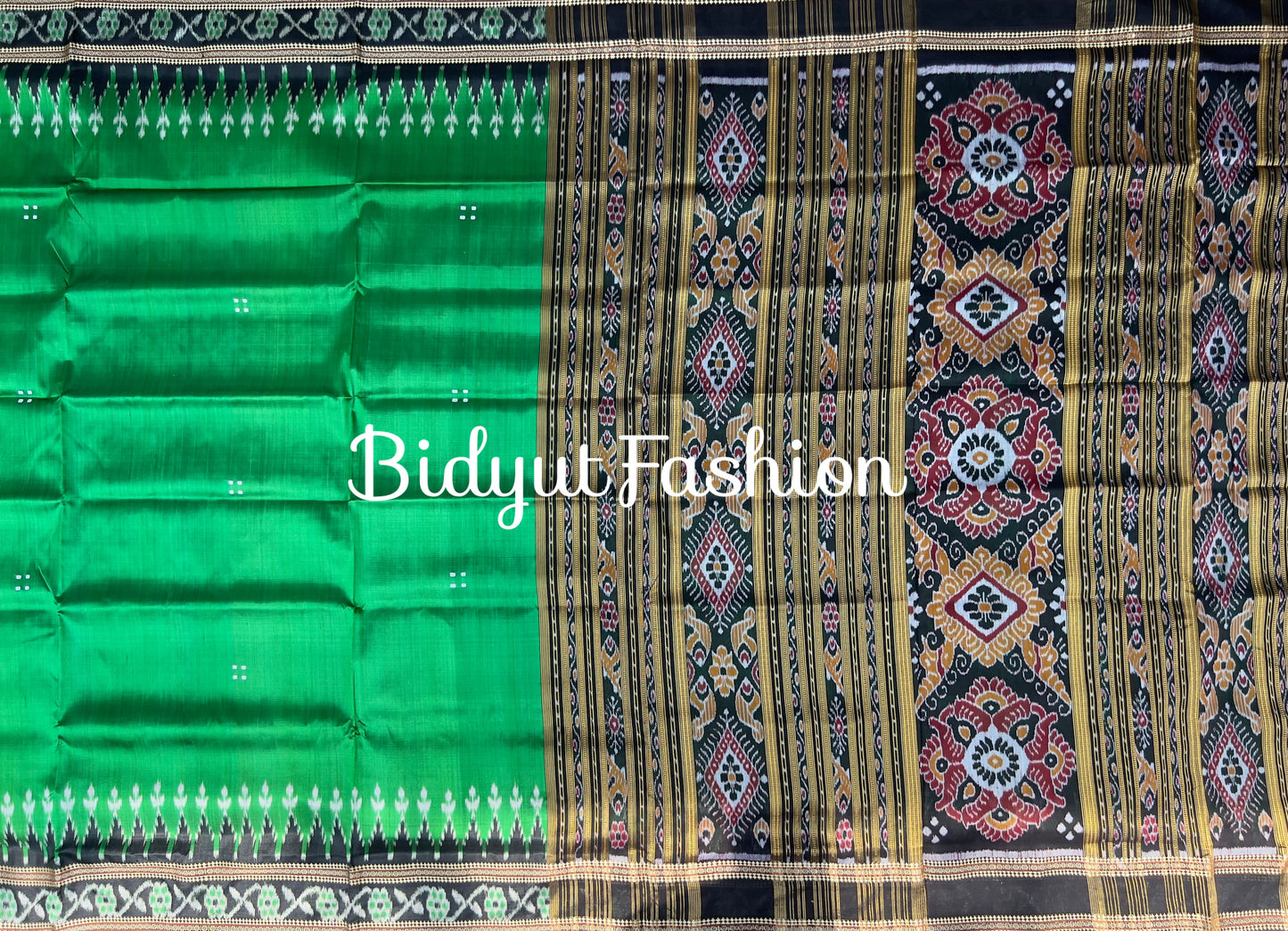 Handlooms of Odisha Nuapatna Khandua Ikat Silk Saree Green color