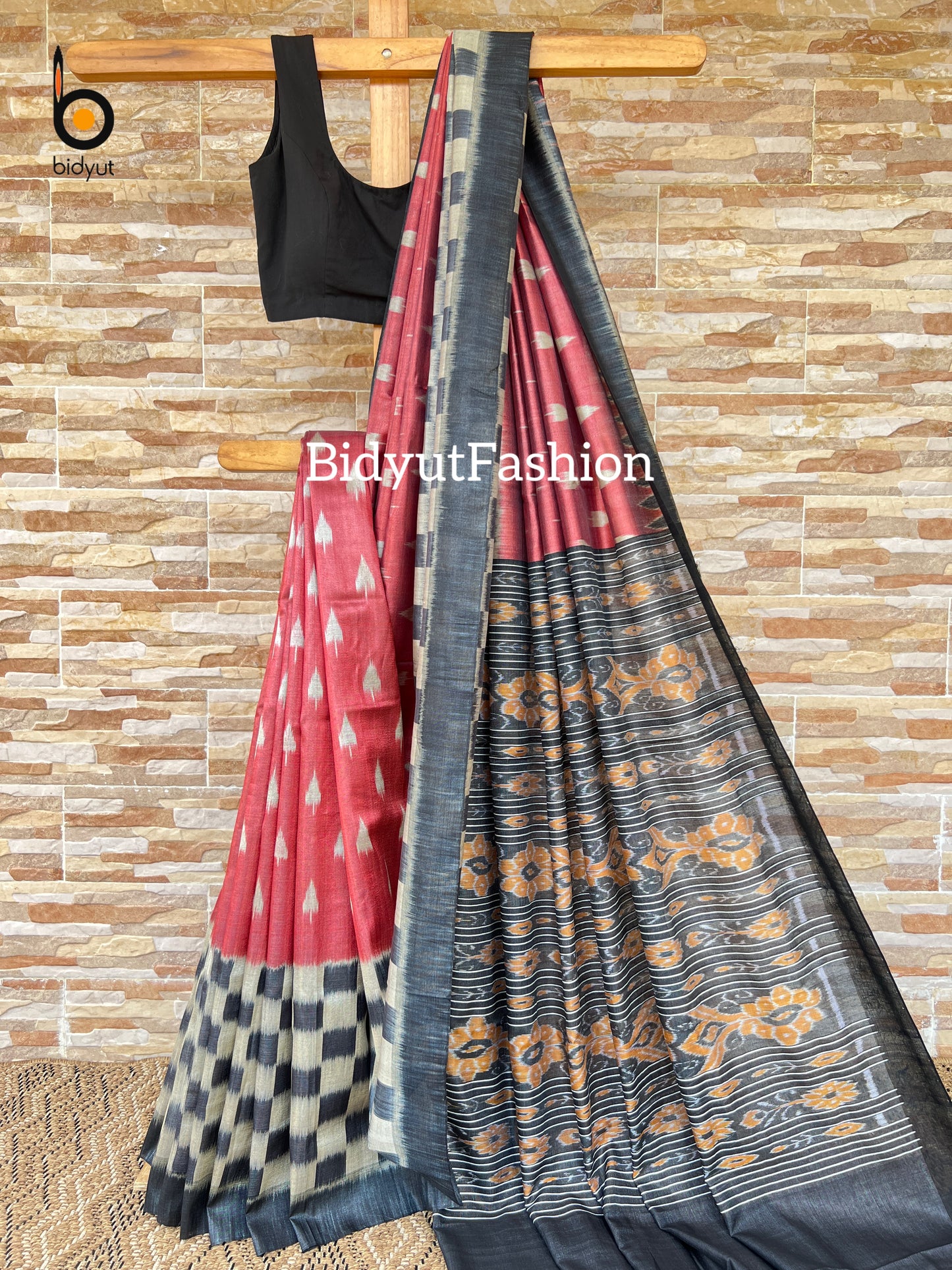Handlooms of Odisha Gopalpur Tussar Silk Saree rust orange color