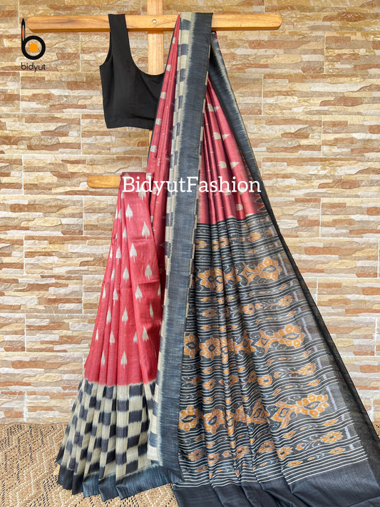 Handlooms of Odisha Gopalpur Tussar Silk Saree rust orange color