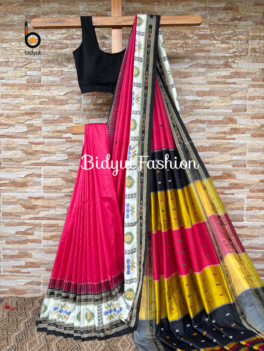 Handlooms of Odisha Nuapatna Ikat Silk Saree Pink color