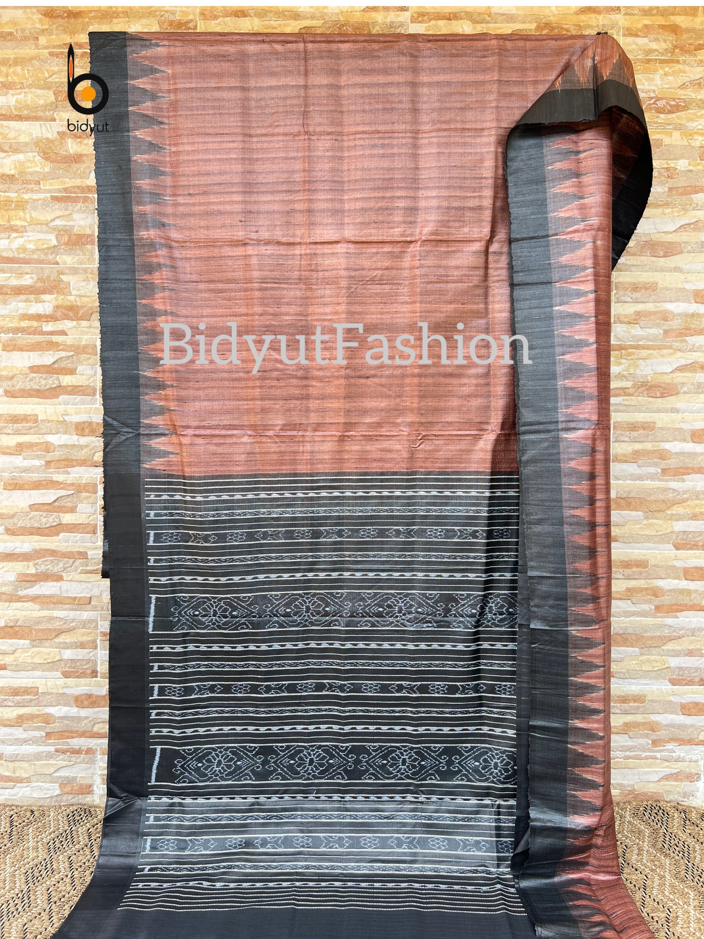 Gopalpur Ghicha Tussar Silk Saree - Odisha Ikat handloom in earthy brown color