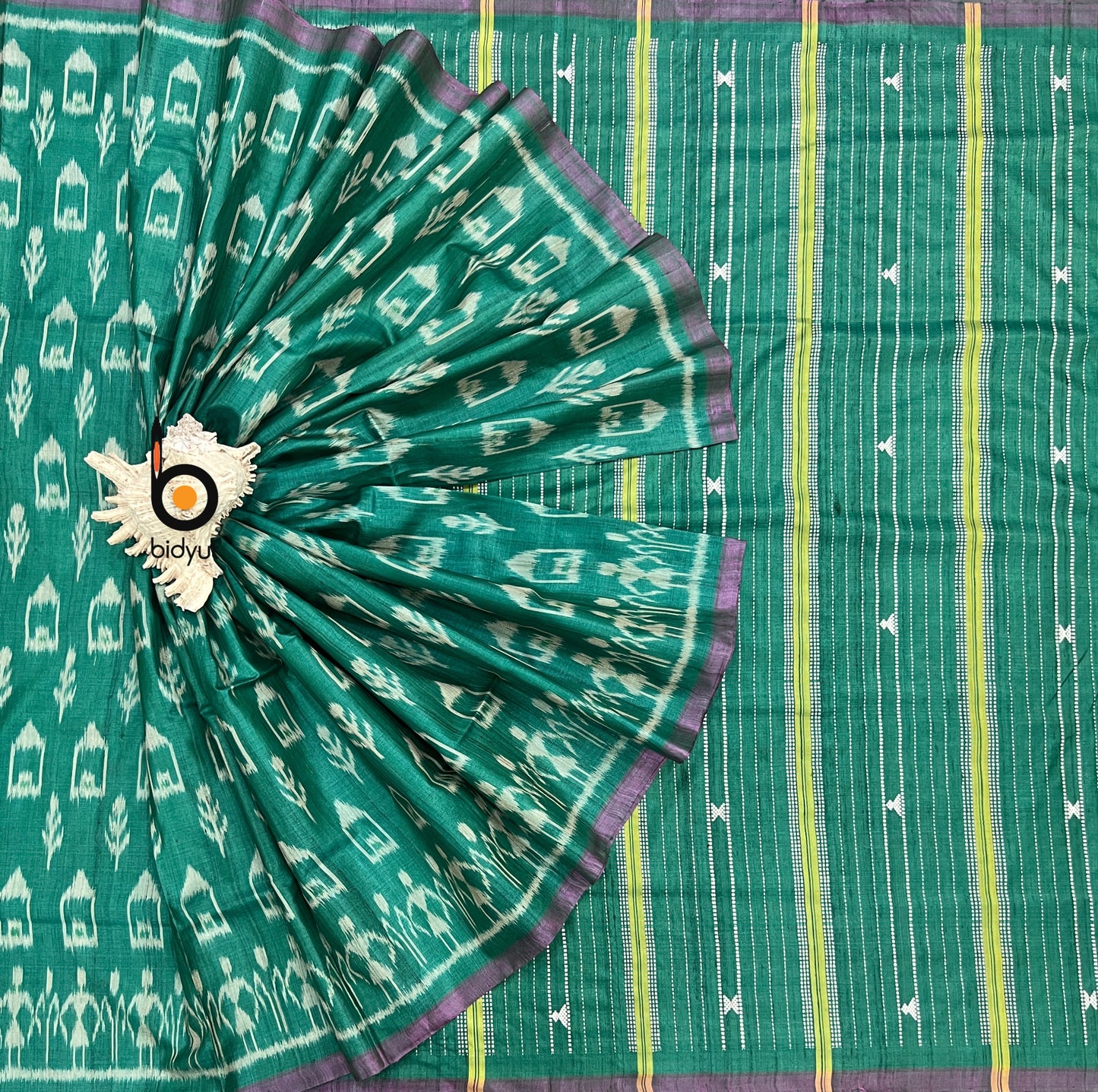 Handlooms of Odisha Gopalpur Ikat Tussar Silk Saree Green Color