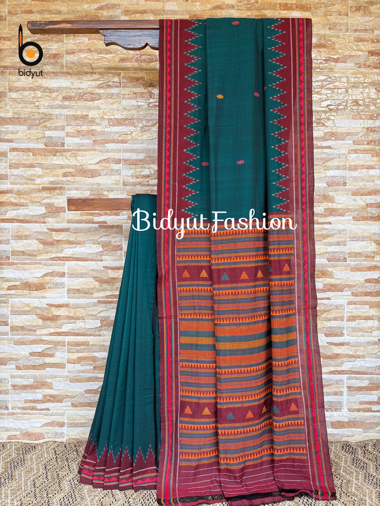 Handlooms of Odisha Dongria Design Cotton Saree - Green color saree