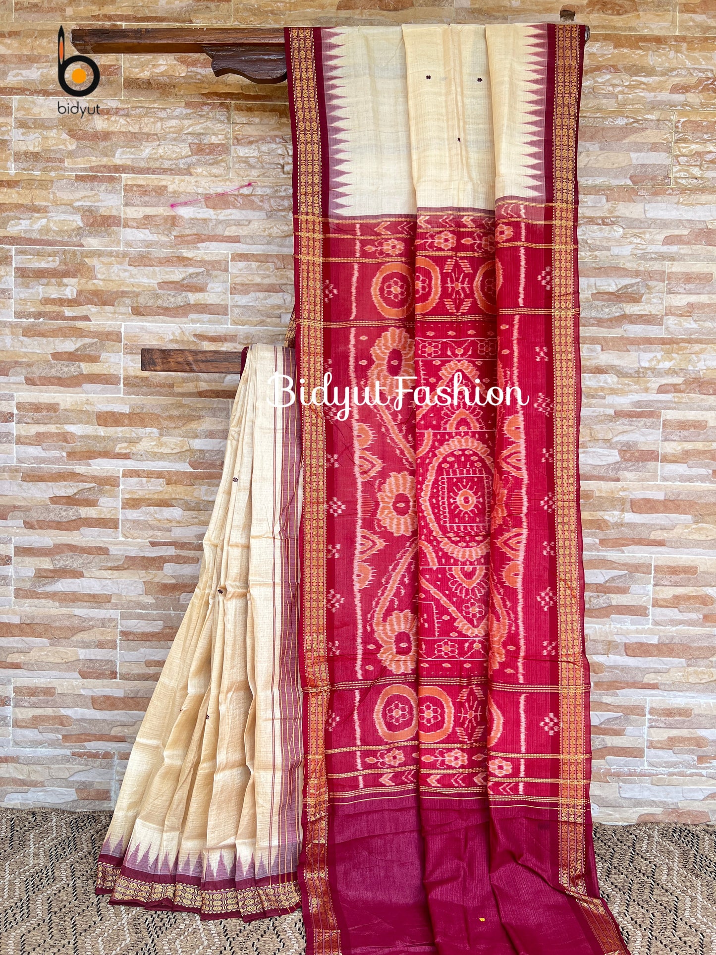 Handlooms of Odisha Santhal Tribal Tussar Silk Sarees Natural Beige Color