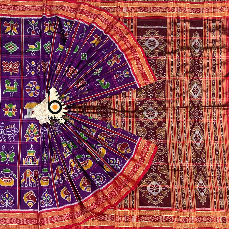 Magenta color Nabakothi | Nuapatna Ikat Khandua Sarees | Odisha Handloom Collection at Bidyut Fashion House - Bidyut Fashion