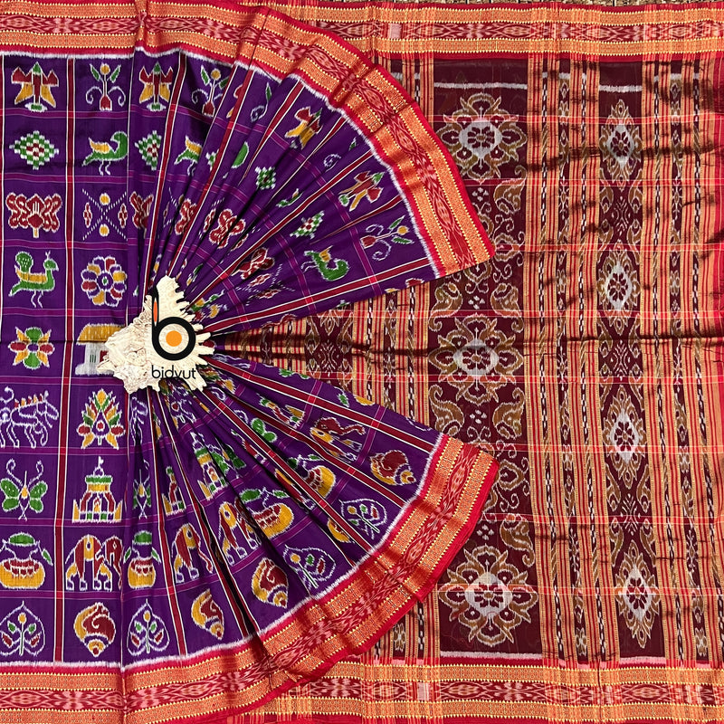 Magenta color Nabakothi | Nuapatna Ikat Khandua Sarees | Odisha Handloom Collection at Bidyut Fashion House